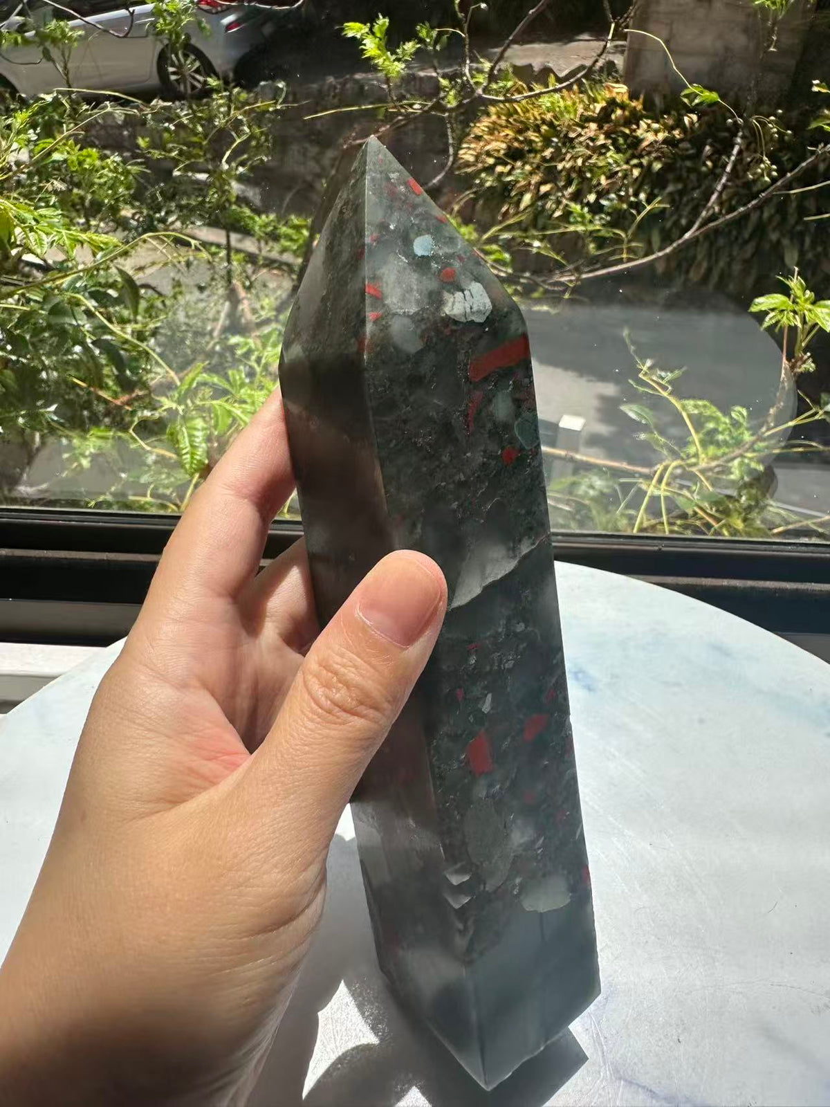 African Bloodstone Tower with Red-Brown Markings | 698g 20cm Exact Piece #6