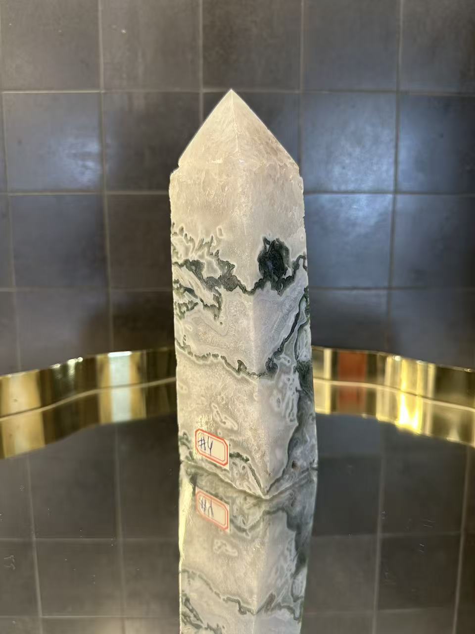 Landscape Moss Agate Tower with Scenic Dendrites | 899g 17cm Exact Piece #4