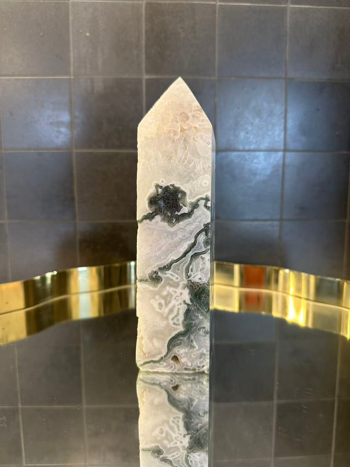 Landscape Moss Agate Tower with Scenic Dendrites | 899g 17cm Exact Piece #4