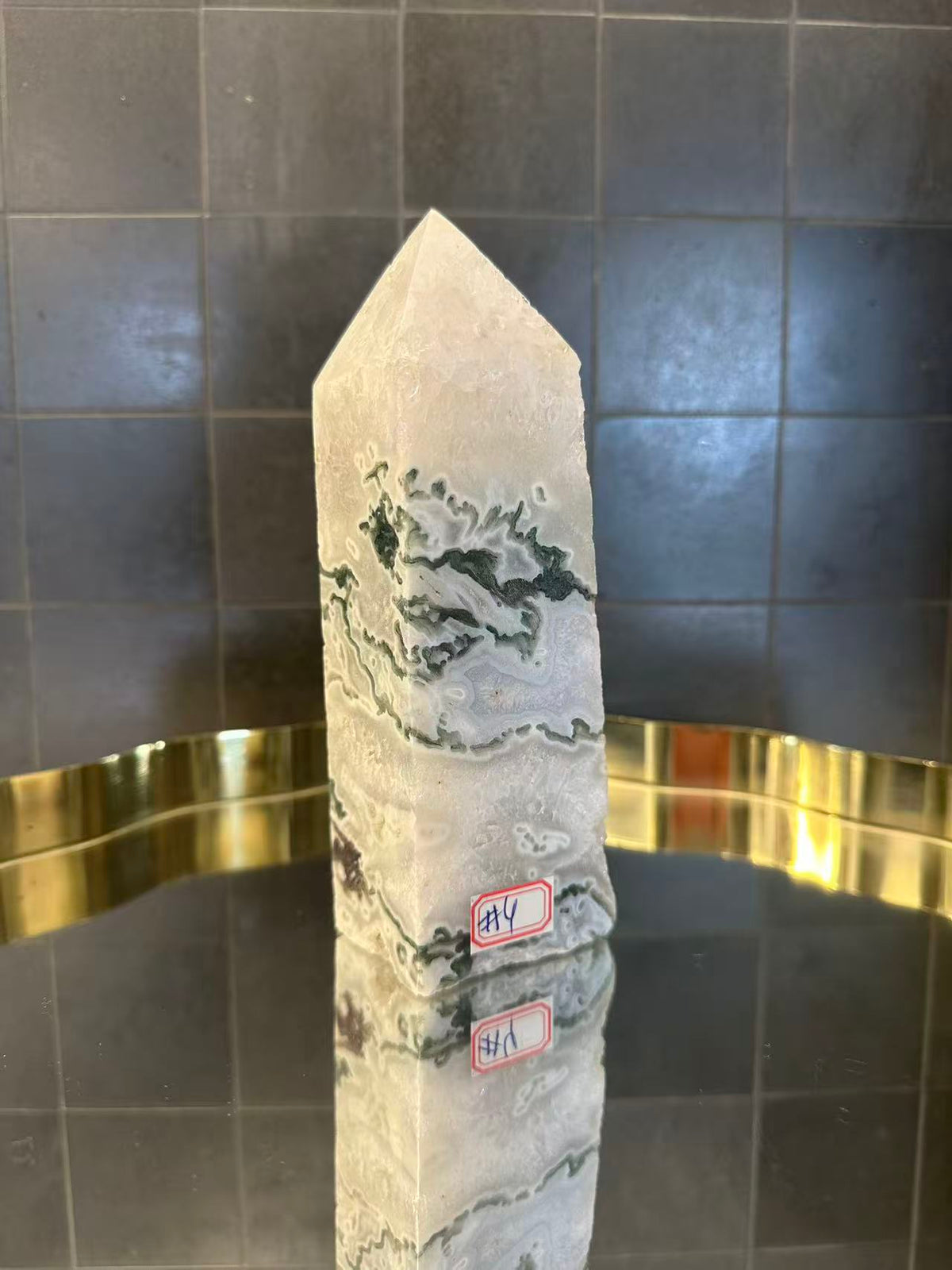 Landscape Moss Agate Tower with Scenic Dendrites | 899g 17cm Exact Piece #4