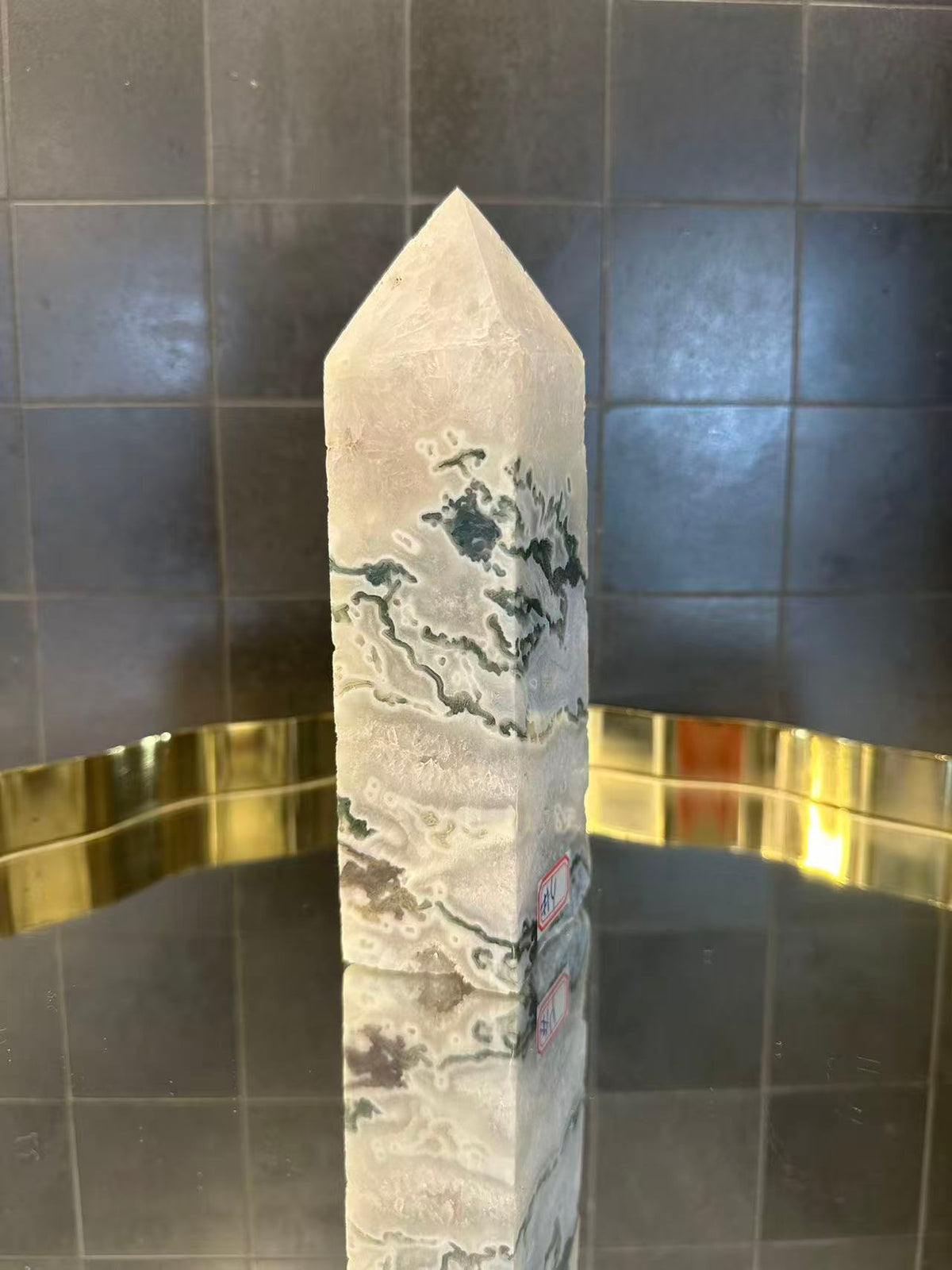 Landscape Moss Agate Tower with Scenic Dendrites | 899g 17cm Exact Piece #4