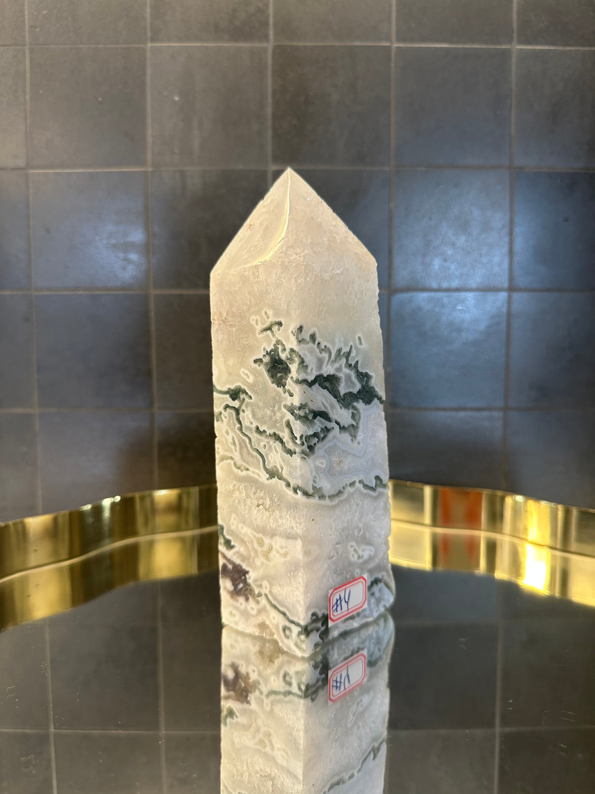 Landscape Moss Agate Tower with Scenic Dendrites | 899g 17cm Exact Piece #4