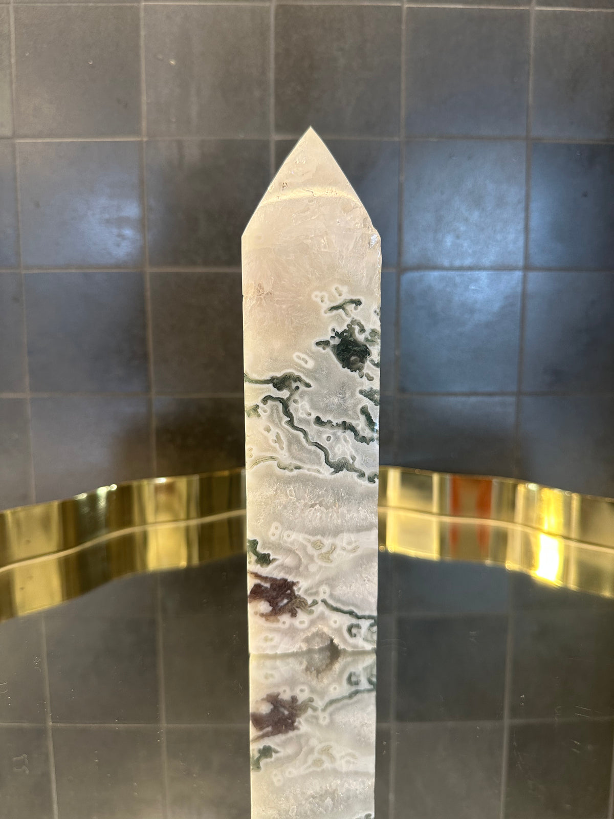Landscape Moss Agate Tower with Scenic Dendrites | 899g 17cm Exact Piece #4