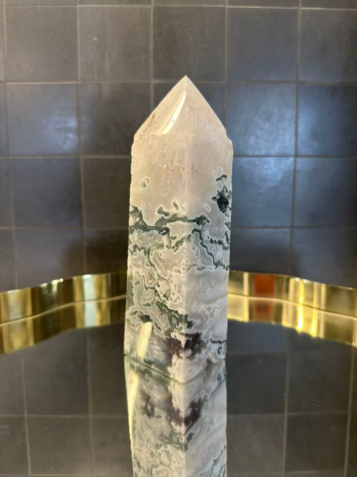 Landscape Moss Agate Tower with Scenic Dendrites | 899g 17cm Exact Piece #4