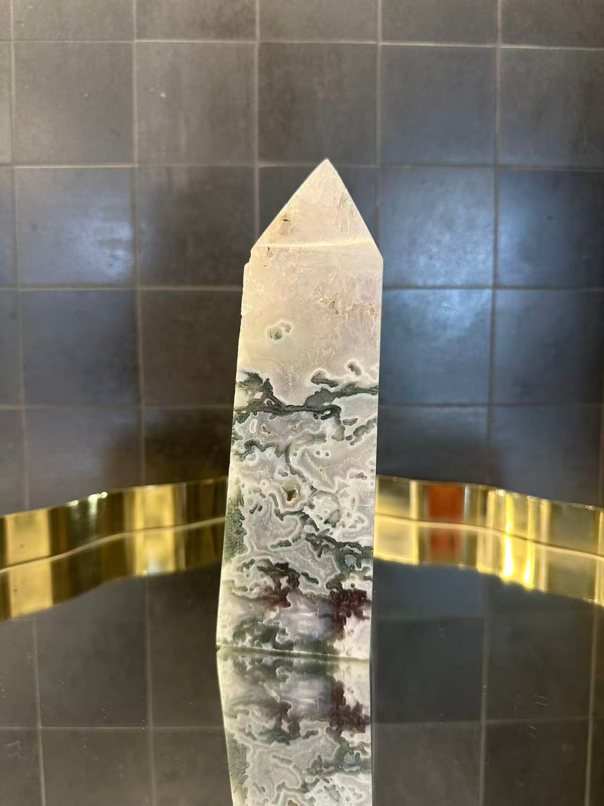 Landscape Moss Agate Tower with Scenic Dendrites | 899g 17cm Exact Piece #4