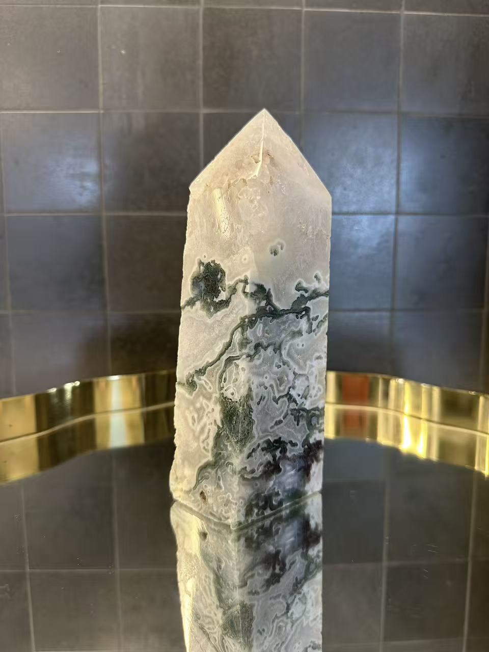 Landscape Moss Agate Tower with Scenic Dendrites | 899g 17cm Exact Piece #4