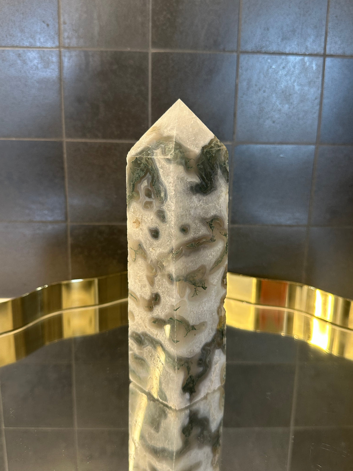 Landscape Moss Agate Tower with Scenic Dendrites | 733g 16.5cm Exact Piece #5