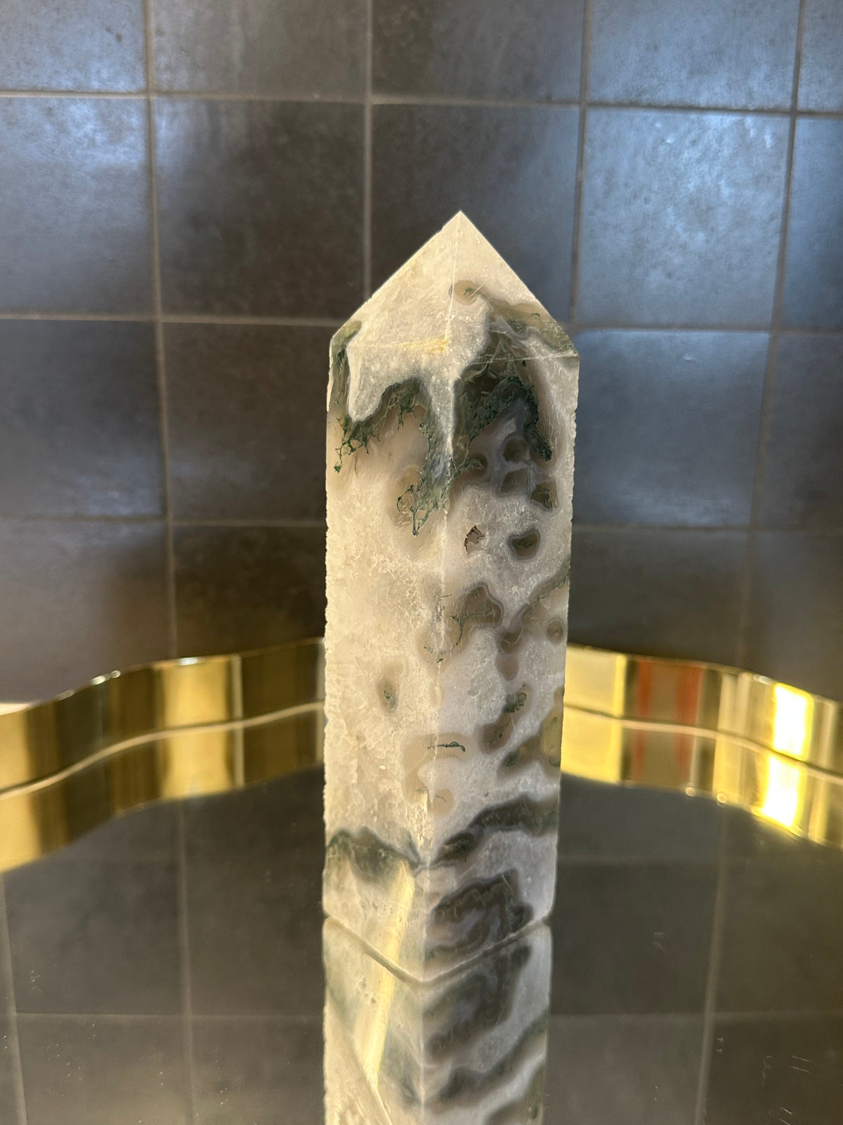 Landscape Moss Agate Tower with Scenic Dendrites | 733g 16.5cm Exact Piece #5