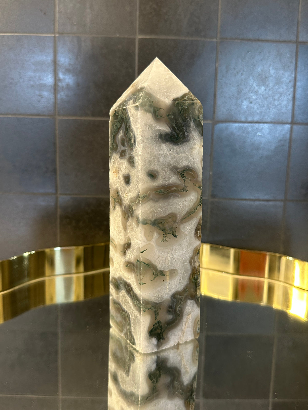 Landscape Moss Agate Tower with Scenic Dendrites | 733g 16.5cm Exact Piece #5
