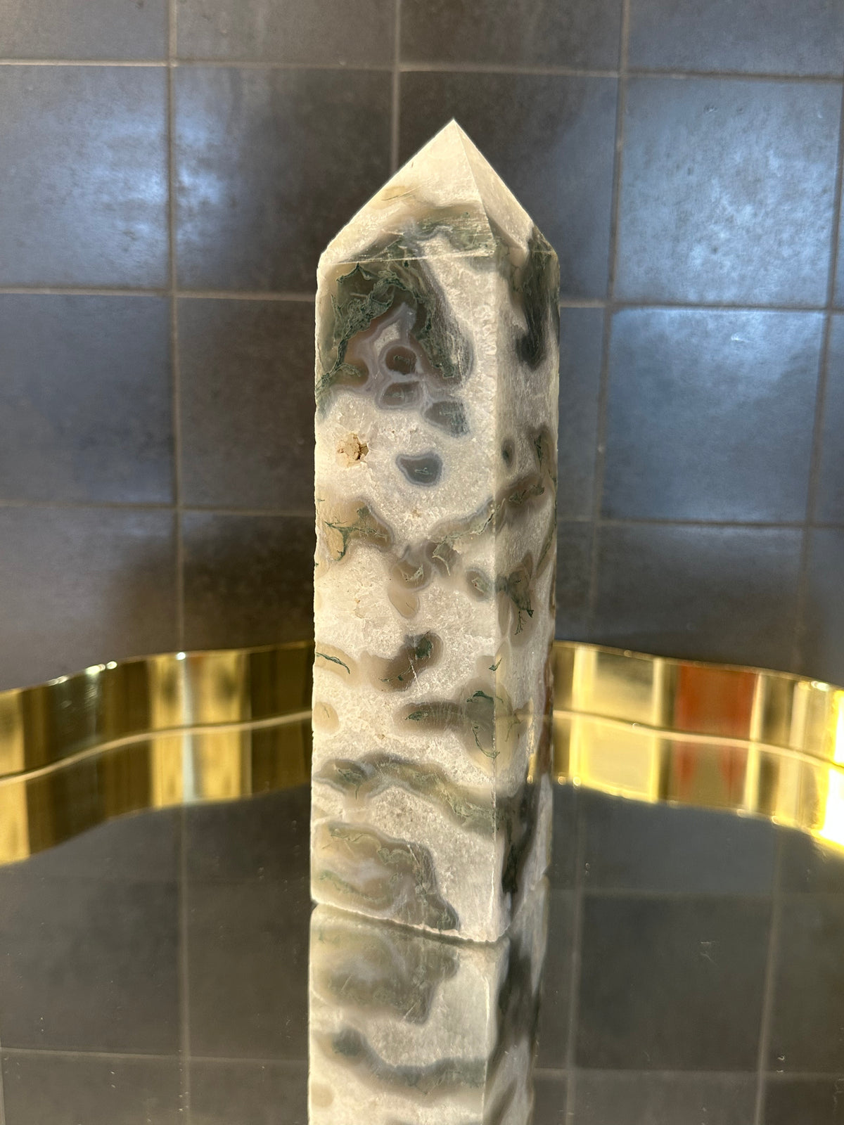 Landscape Moss Agate Tower with Scenic Dendrites | 733g 16.5cm Exact Piece #5