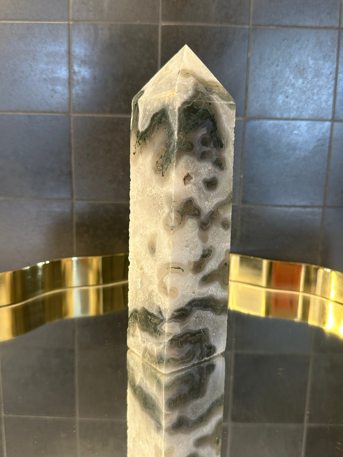 Landscape Moss Agate Tower with Scenic Dendrites | 733g 16.5cm Exact Piece #5