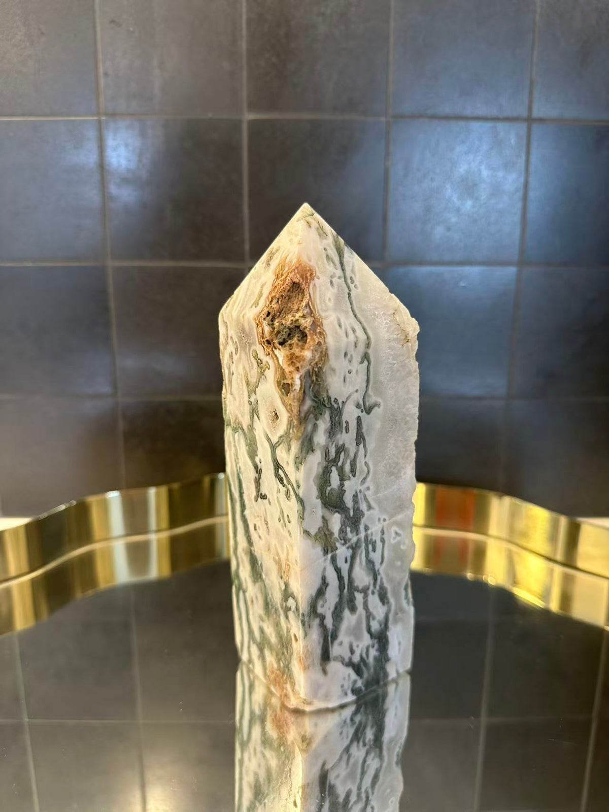 Landscape Moss Agate Tower with Scenic Dendrites | 835g 16.5cm Exact Piece #7