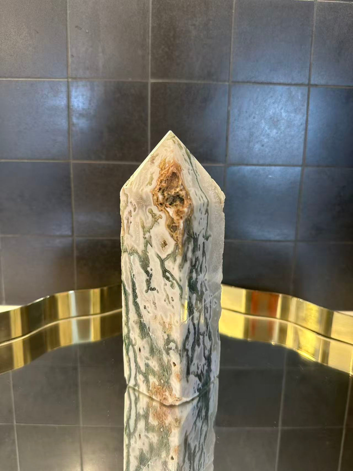 Landscape Moss Agate Tower with Scenic Dendrites | 835g 16.5cm Exact Piece #7