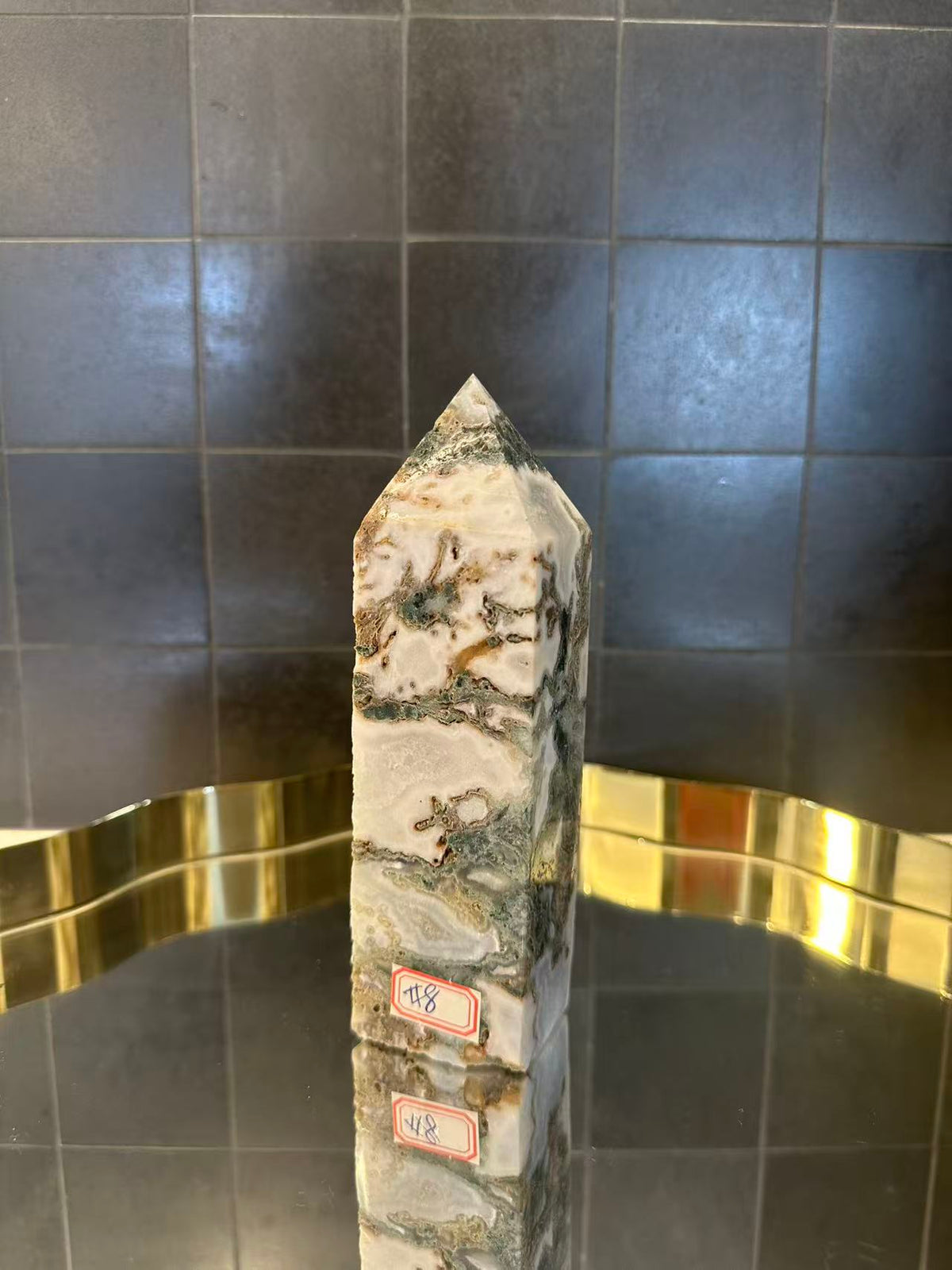 Landscape Moss Agate Tower with Scenic Dendrites | 586g 16.2cm Exact Piece #8