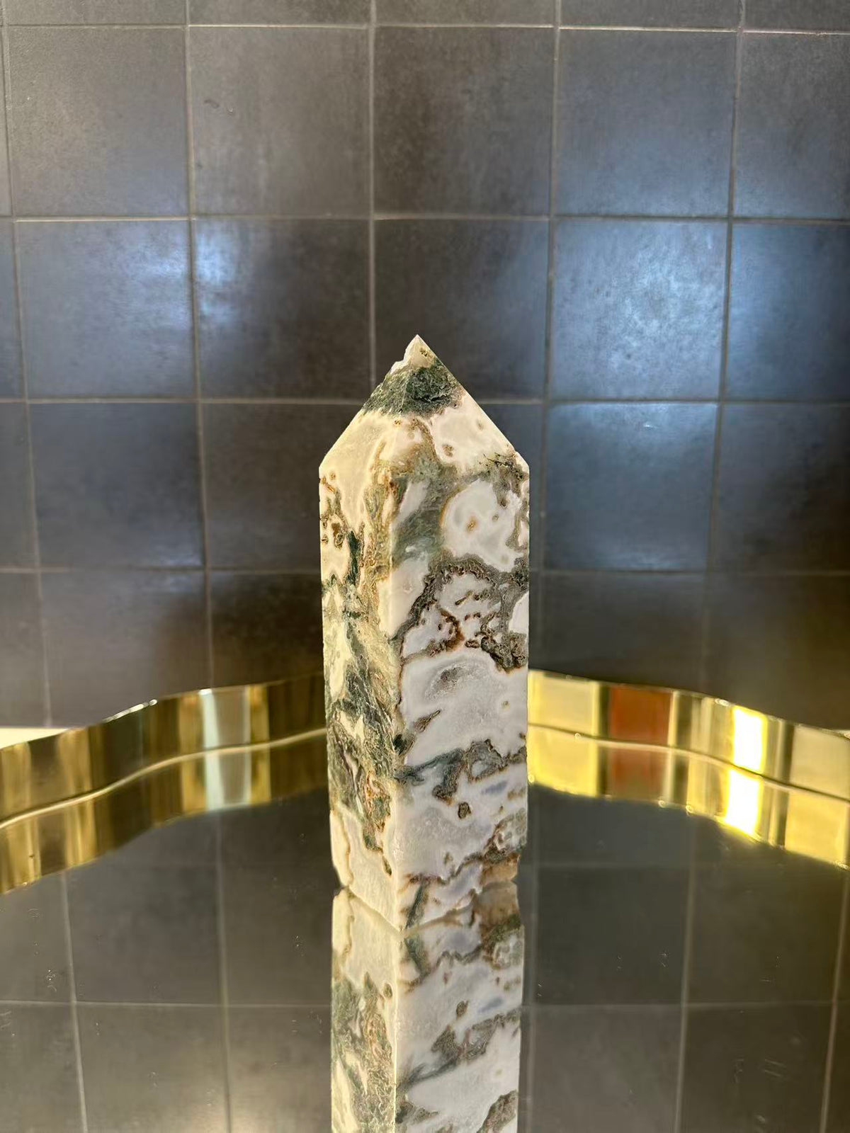 Landscape Moss Agate Tower with Scenic Dendrites | 586g 16.2cm Exact Piece #8