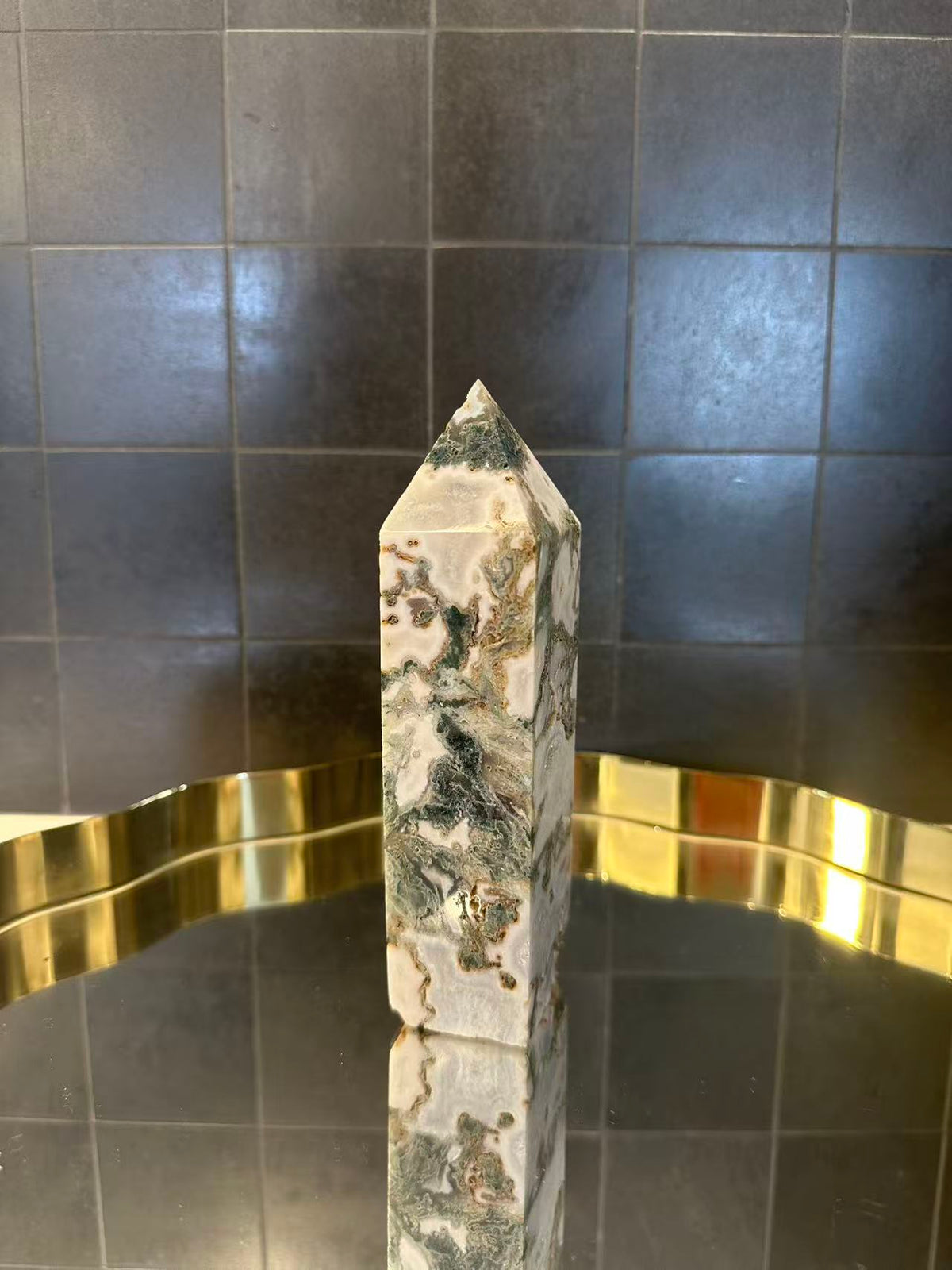 Landscape Moss Agate Tower with Scenic Dendrites | 586g 16.2cm Exact Piece #8