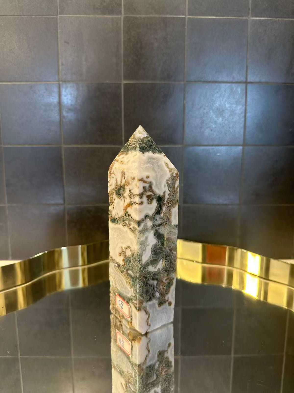 Landscape Moss Agate Tower with Scenic Dendrites | 586g 16.2cm Exact Piece #8