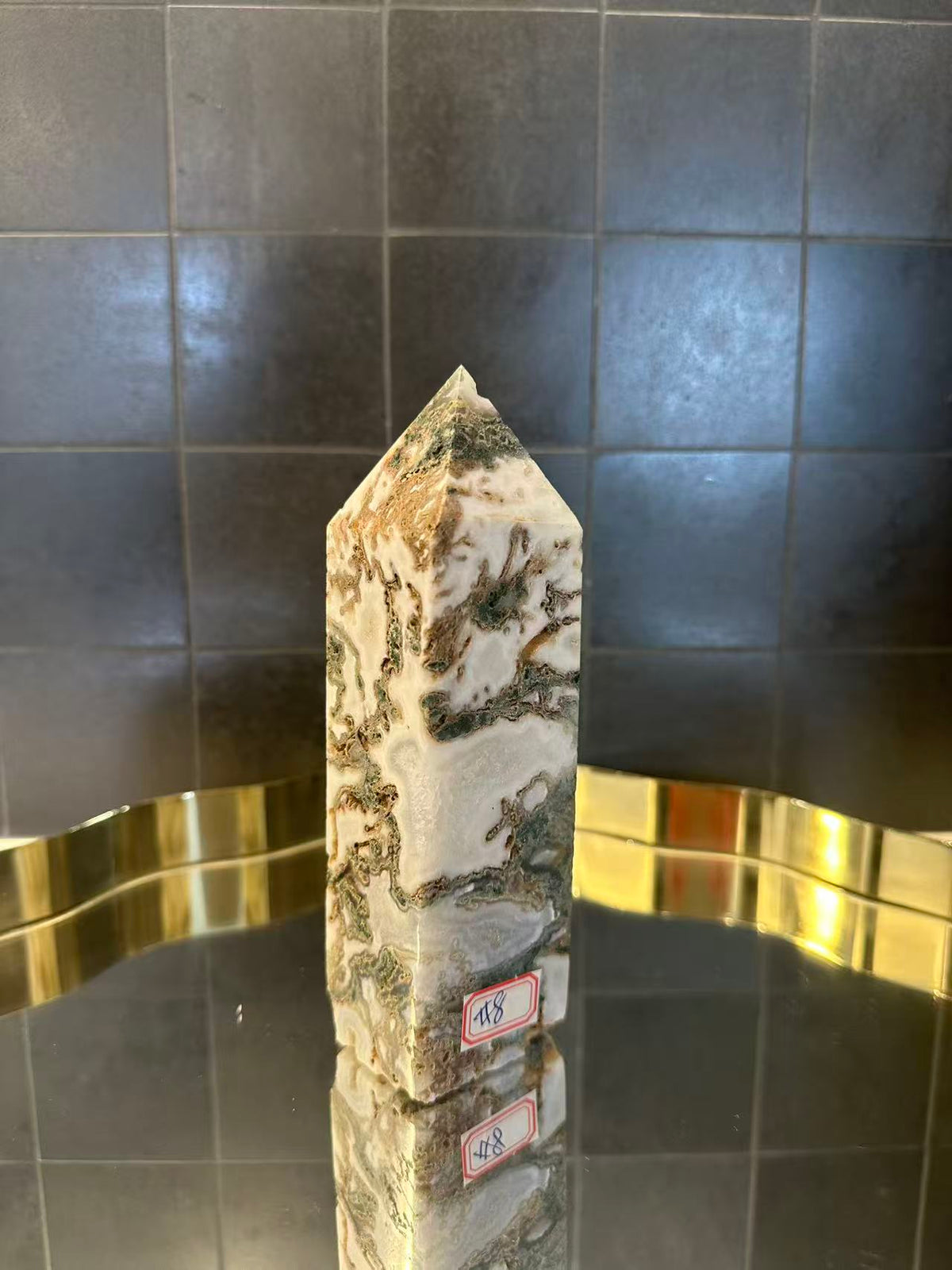 Landscape Moss Agate Tower with Scenic Dendrites | 586g 16.2cm Exact Piece #8