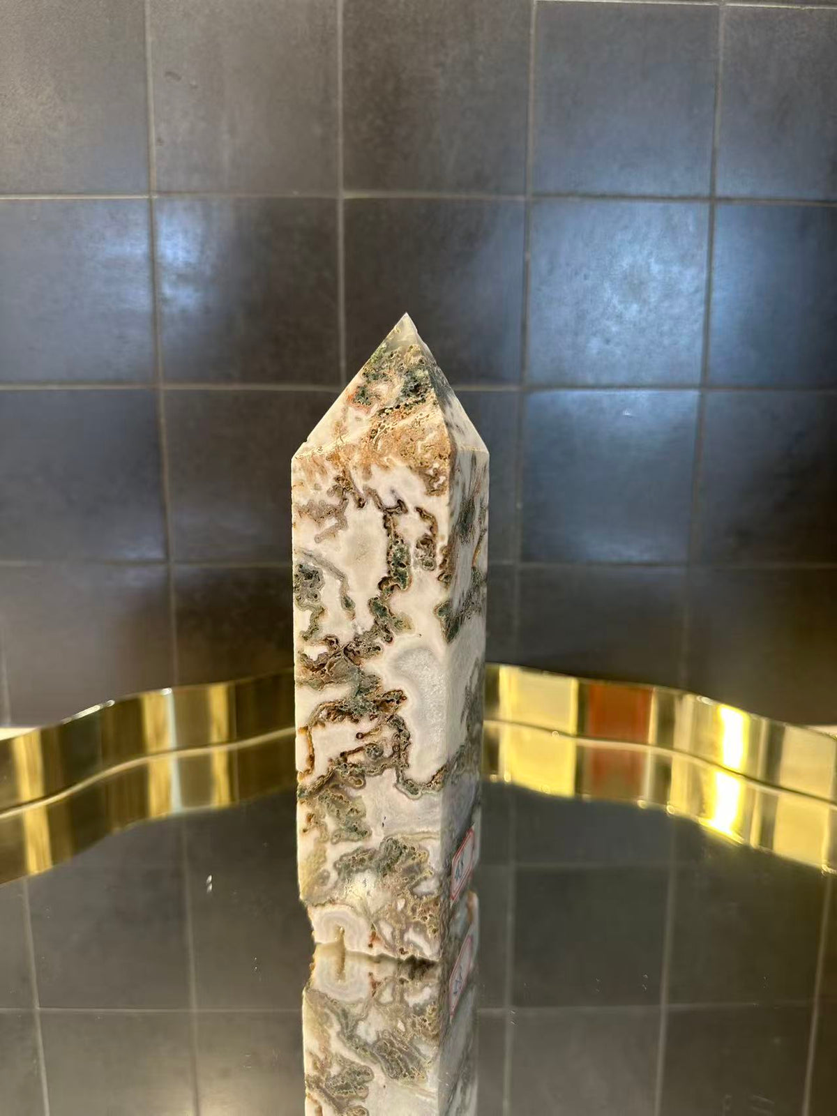 Landscape Moss Agate Tower with Scenic Dendrites | 586g 16.2cm Exact Piece #8
