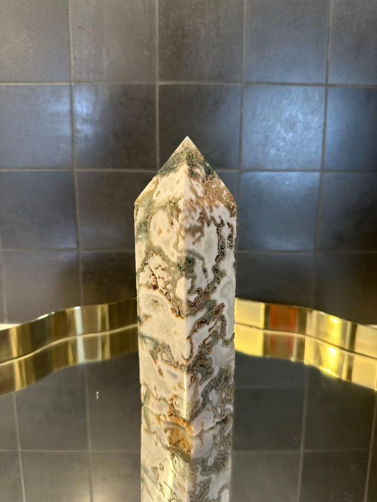 Landscape Moss Agate Tower with Scenic Dendrites | 586g 16.2cm Exact Piece #8