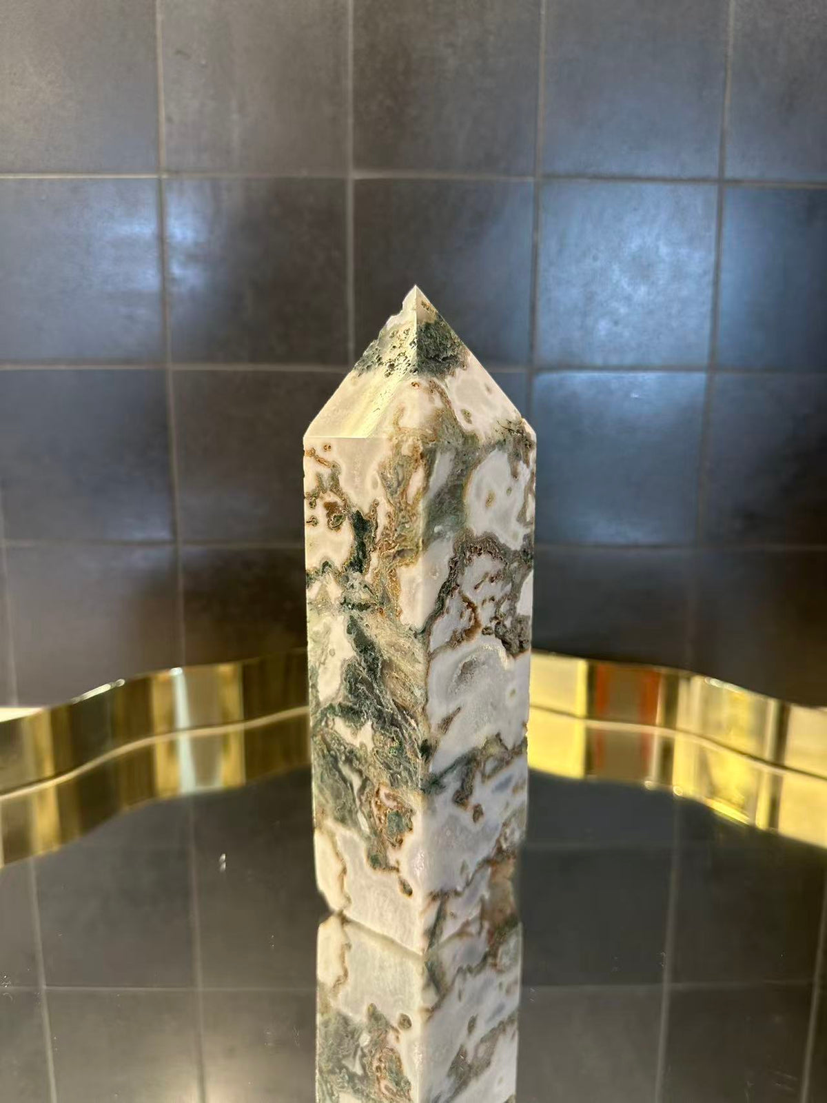 Landscape Moss Agate Tower with Scenic Dendrites | 586g 16.2cm Exact Piece #8