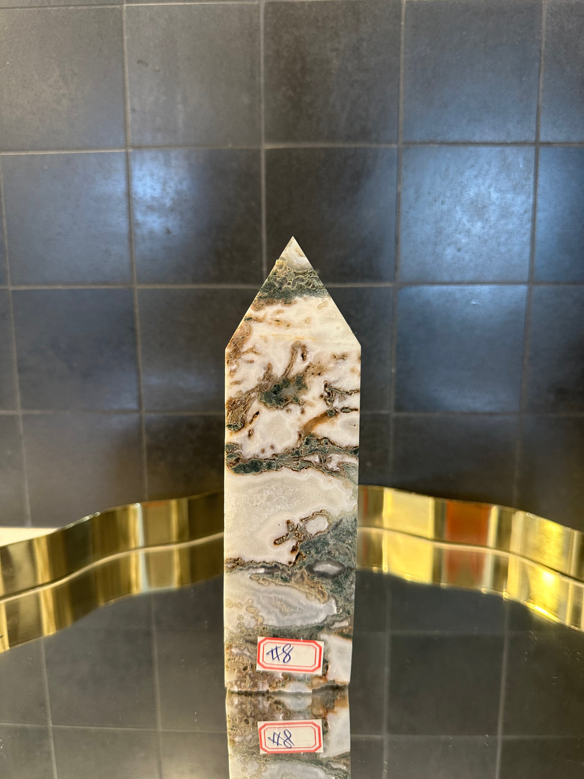 Landscape Moss Agate Tower with Scenic Dendrites | 586g 16.2cm Exact Piece #8