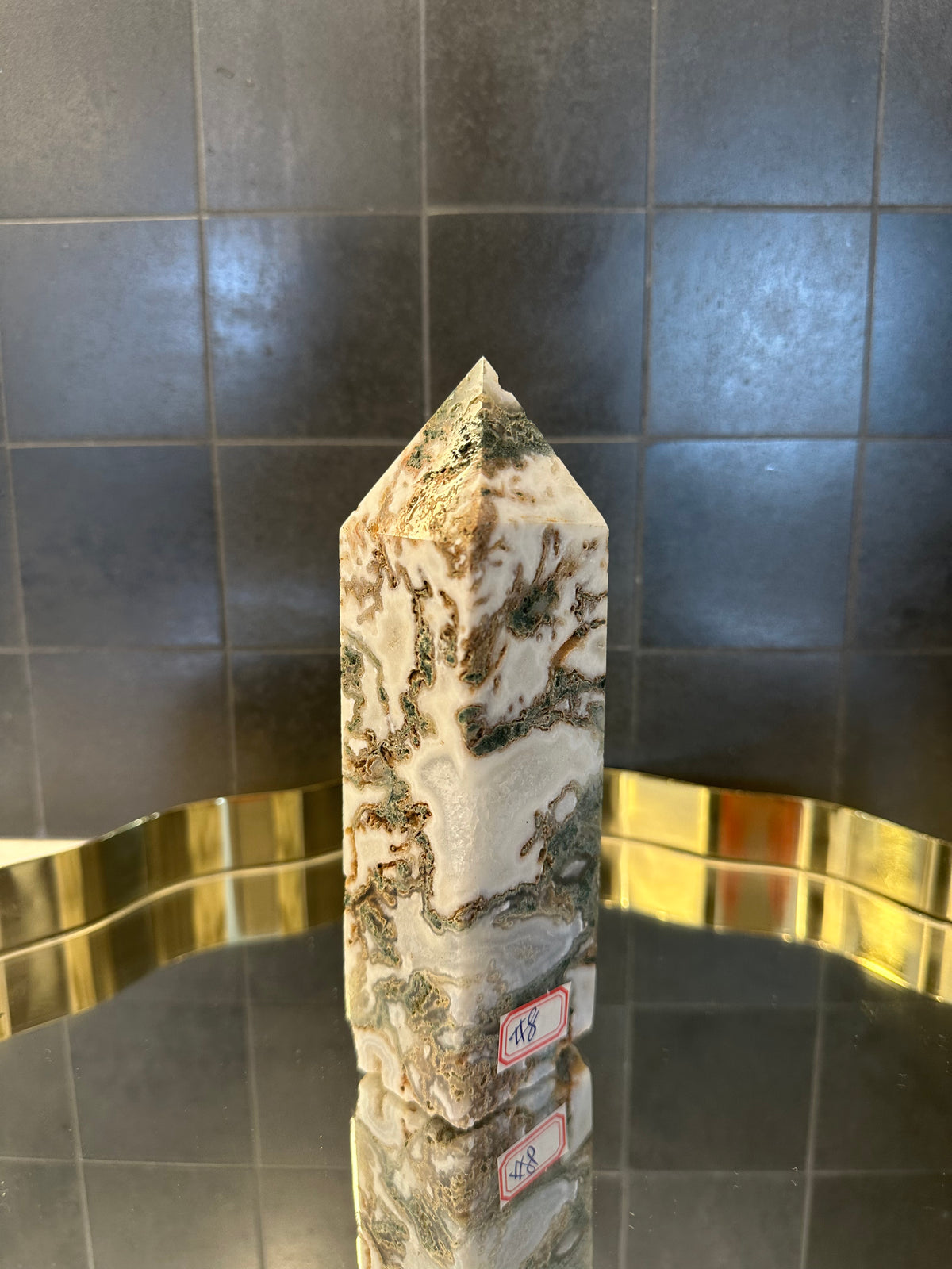 Landscape Moss Agate Tower with Scenic Dendrites | 586g 16.2cm Exact Piece #8
