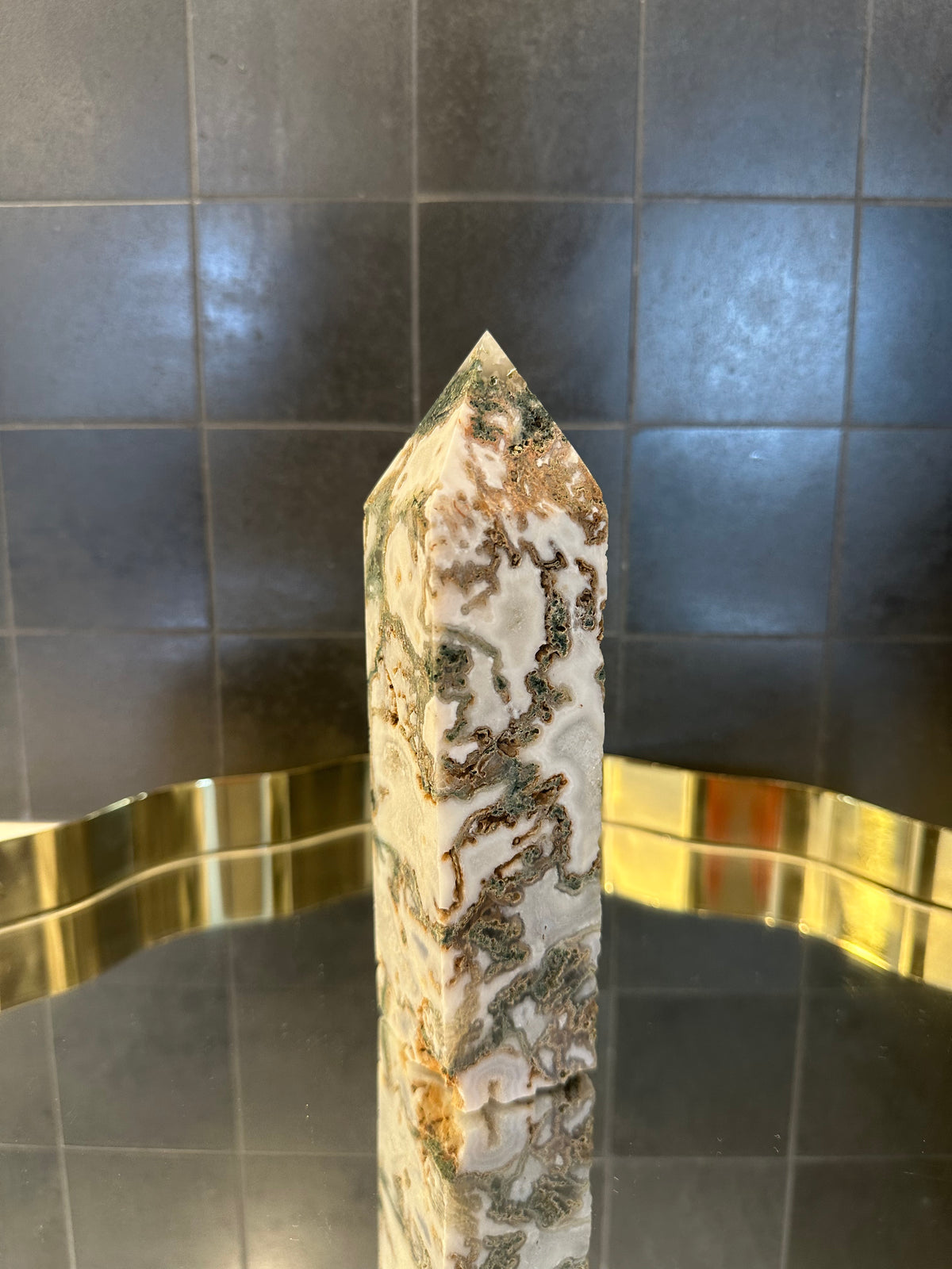 Landscape Moss Agate Tower with Scenic Dendrites | 586g 16.2cm Exact Piece #8