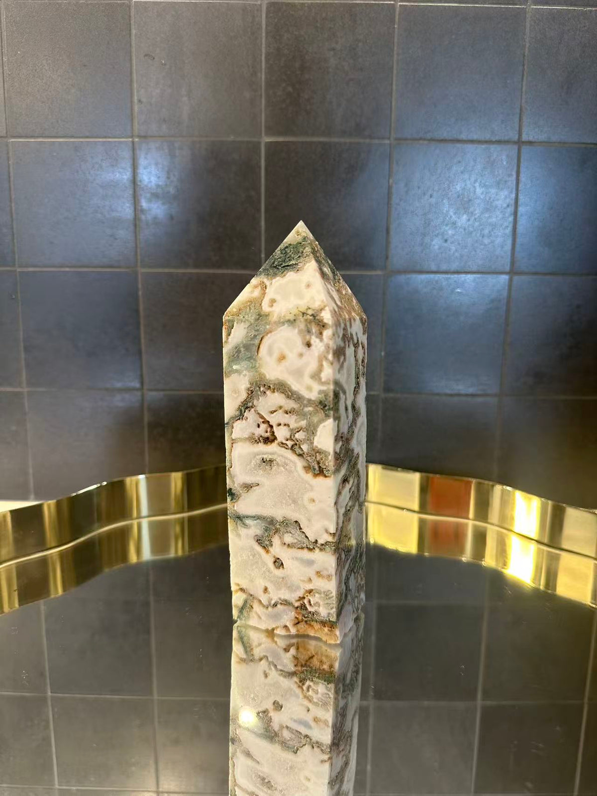 Landscape Moss Agate Tower with Scenic Dendrites | 586g 16.2cm Exact Piece #8