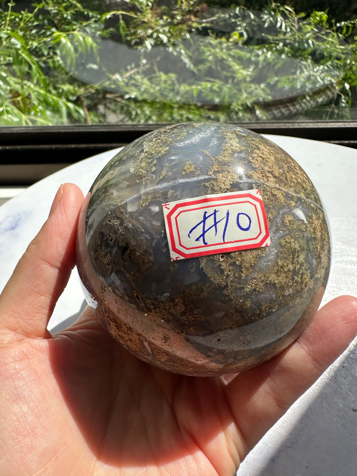 Natural Moss Agate Sphere – 745g #10 — exact crystal, view 11 of 13