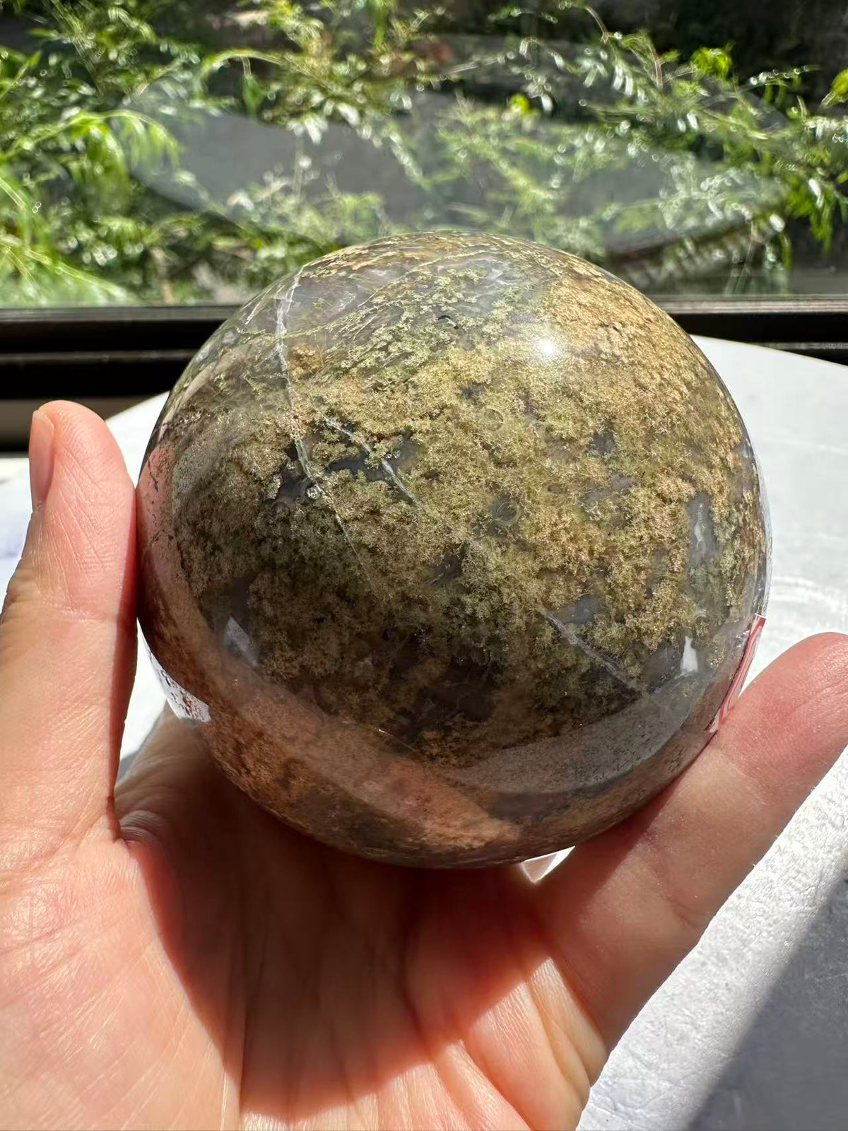 Natural Moss Agate Sphere – 745g #10 — exact crystal, view 3 of 13
