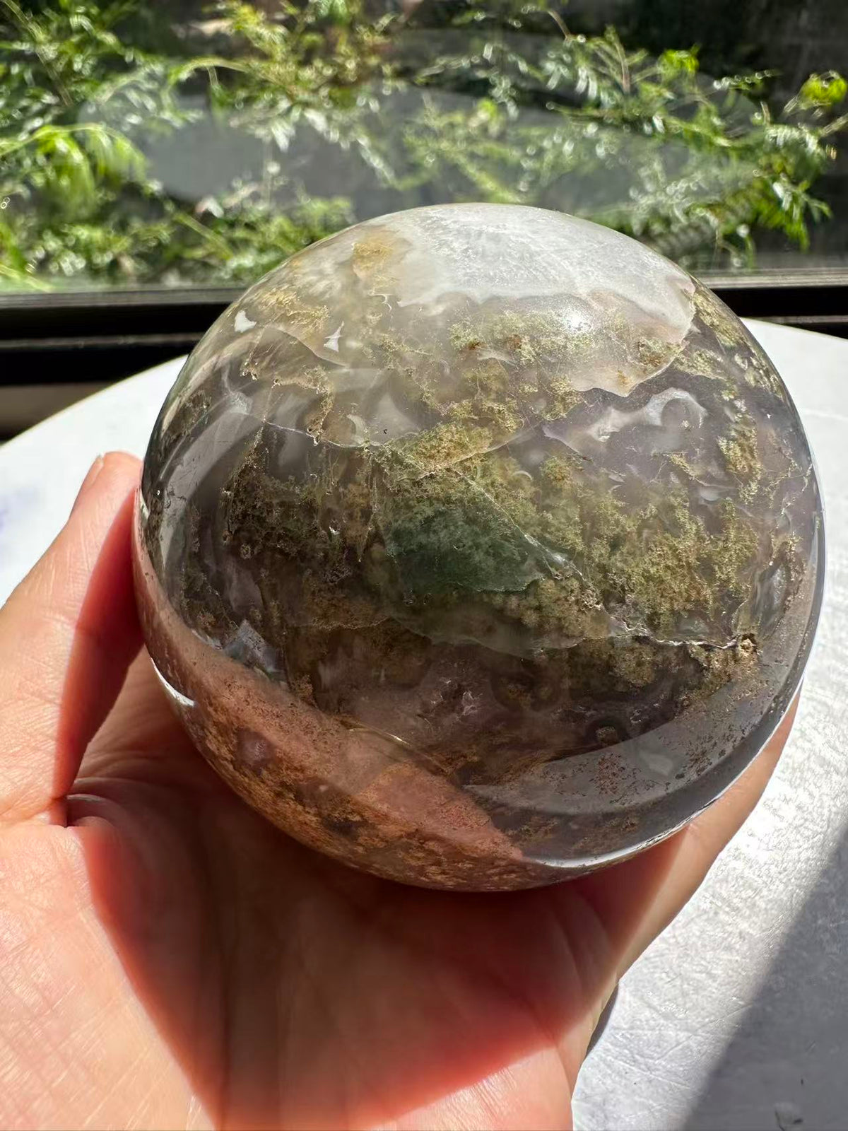 Natural Moss Agate Sphere – 745g #10 — exact crystal, view 5 of 13