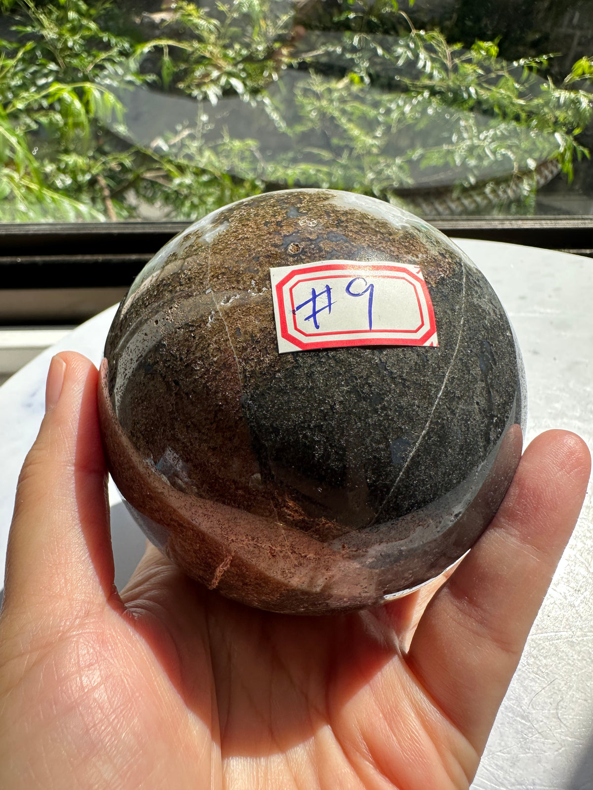Natural Moss Agate Sphere – 745g #10 — exact crystal, view 12 of 13