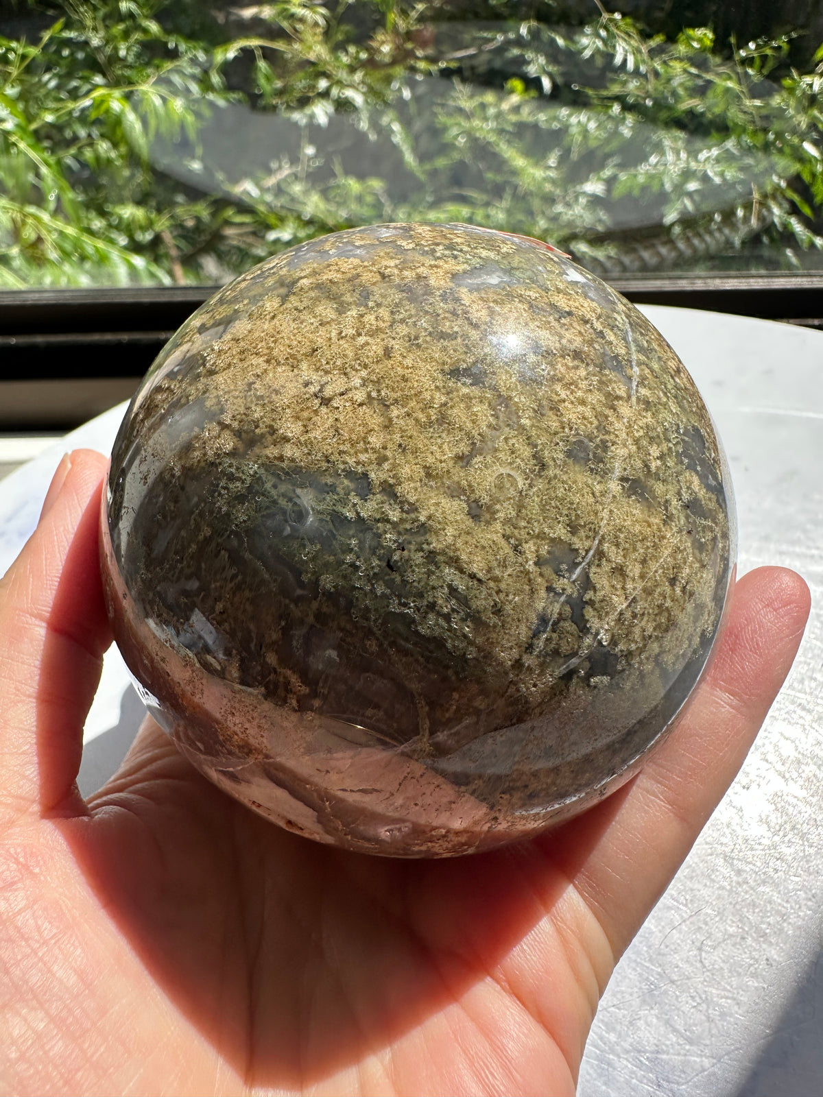 Natural Moss Agate Sphere – 745g #10 — exact crystal, view 1 of 13