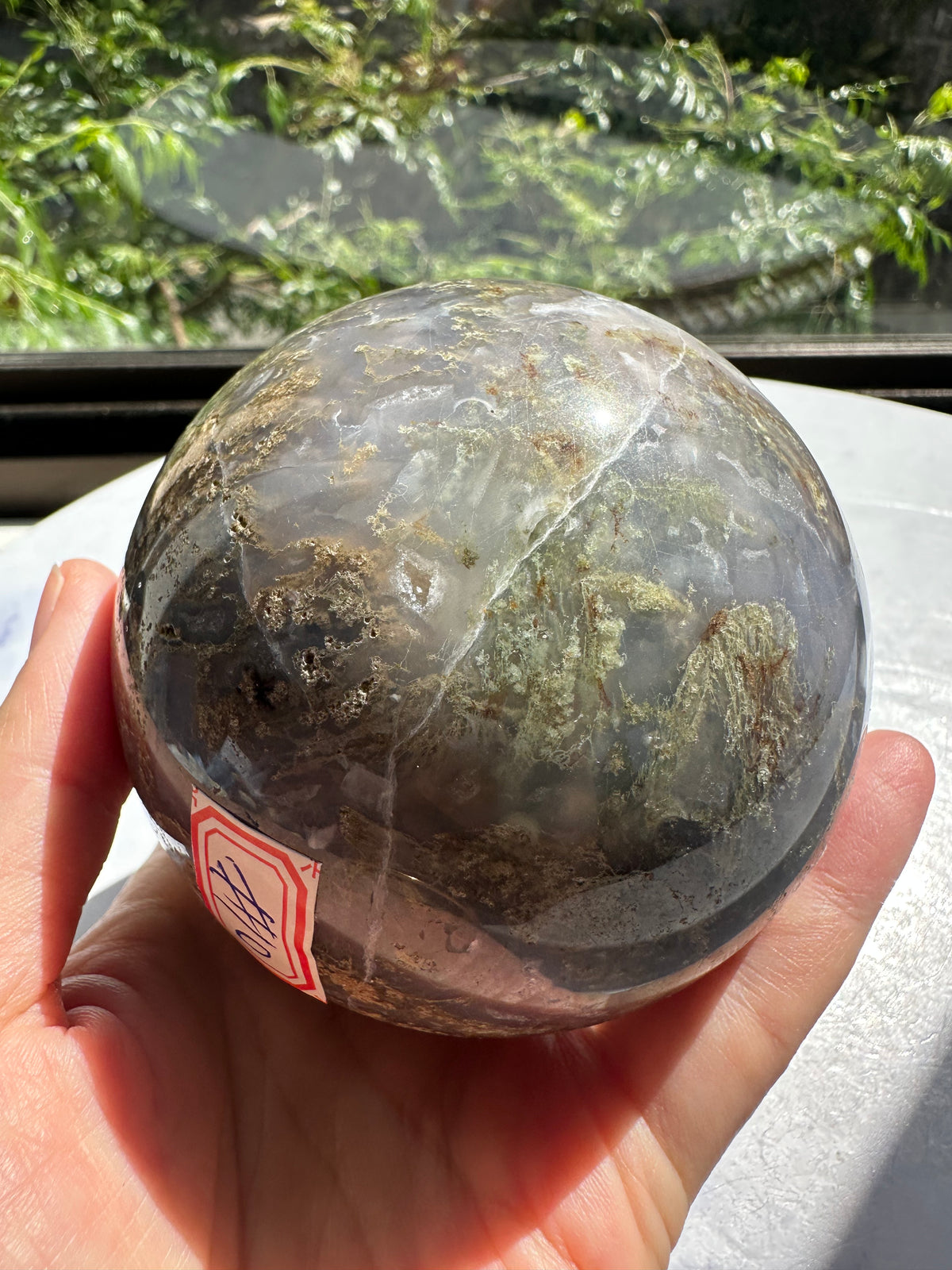 Natural Moss Agate Sphere – 745g #10 — exact crystal, view 6 of 13