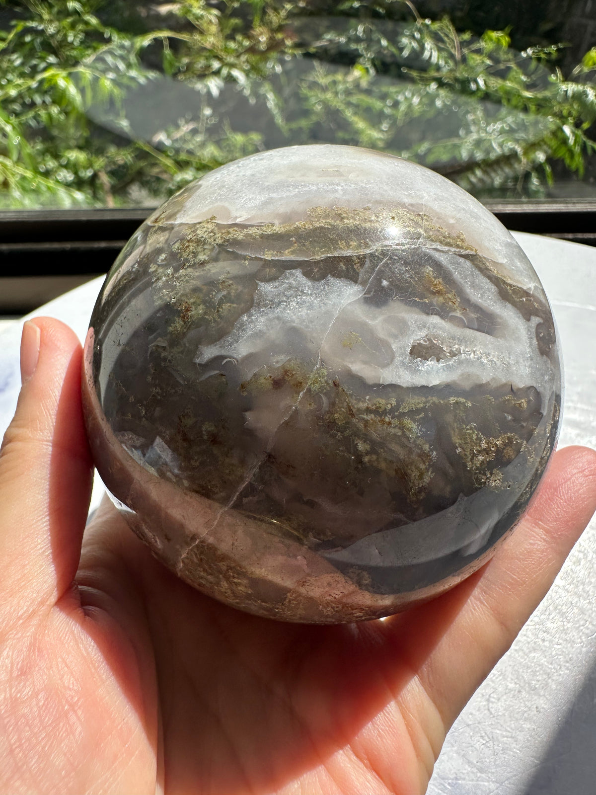 Natural Moss Agate Sphere – 745g #10 — exact crystal, view 7 of 13