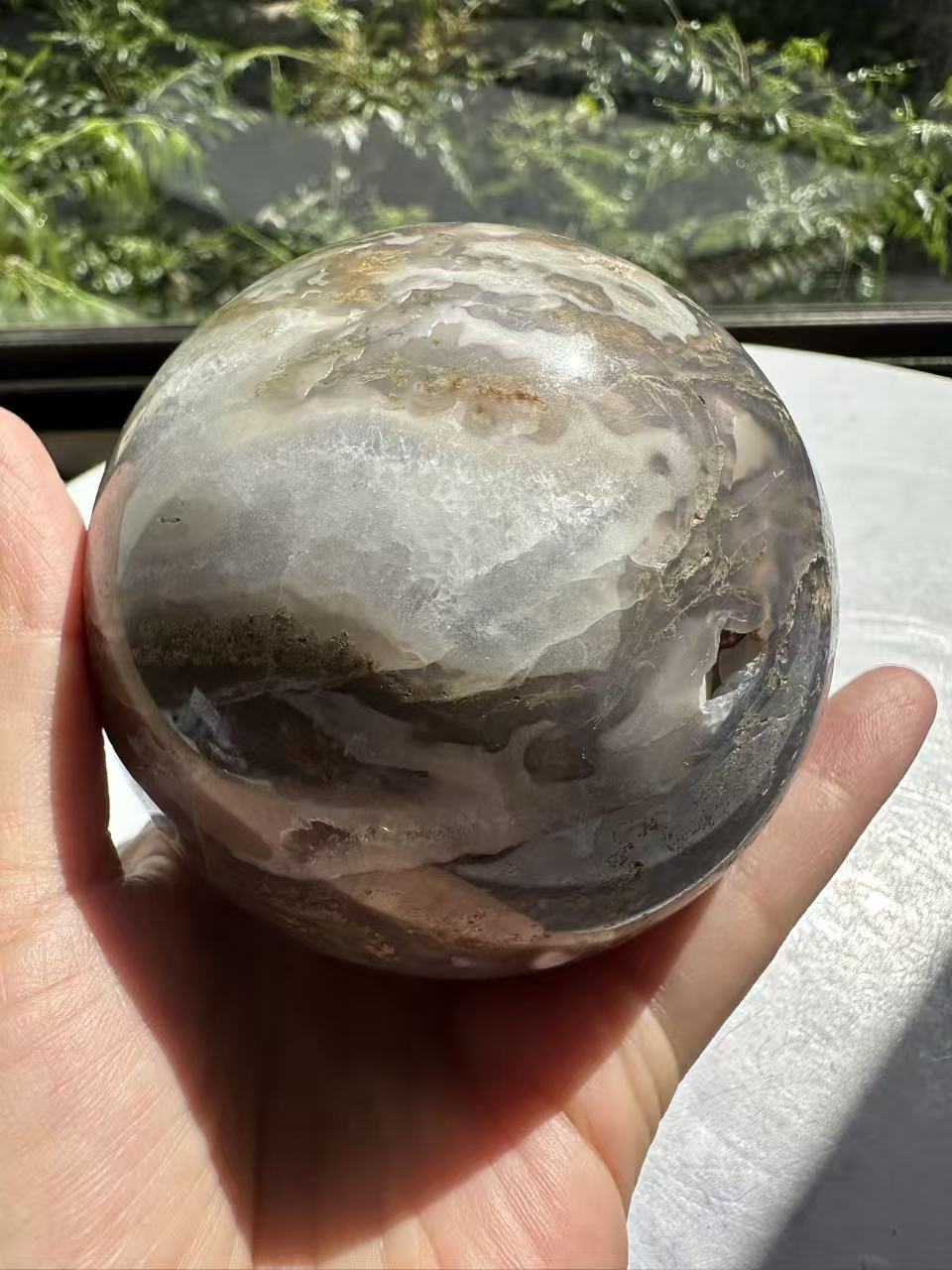 Natural Moss Agate Sphere – 745g #10 — exact crystal, view 8 of 13