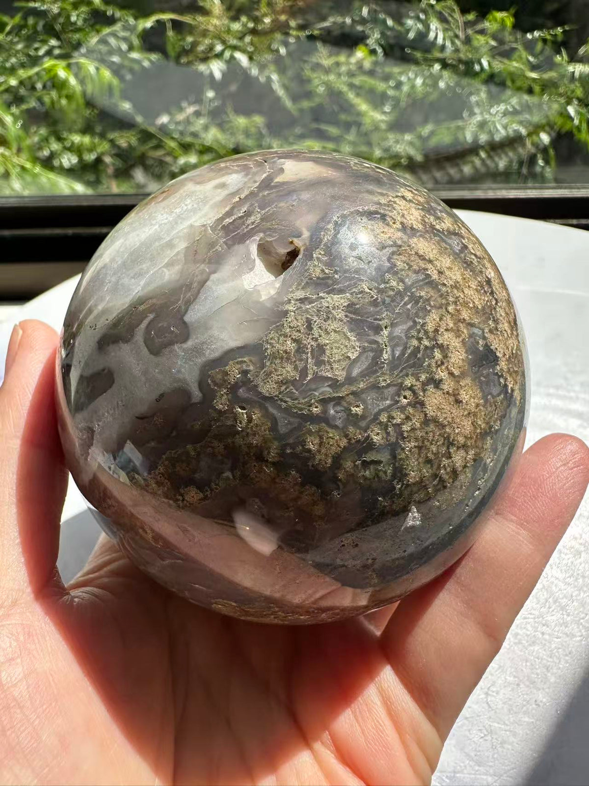 Natural Moss Agate Sphere – 745g #10 — exact crystal, view 9 of 13