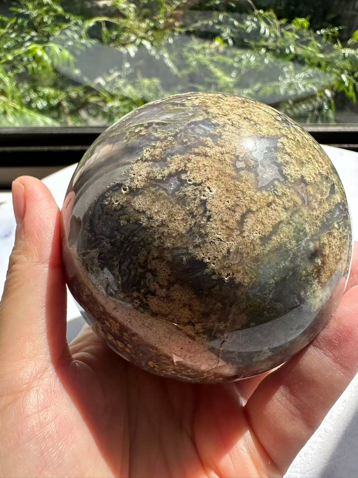 Natural Moss Agate Sphere – 745g #10 — exact crystal, view 2 of 13
