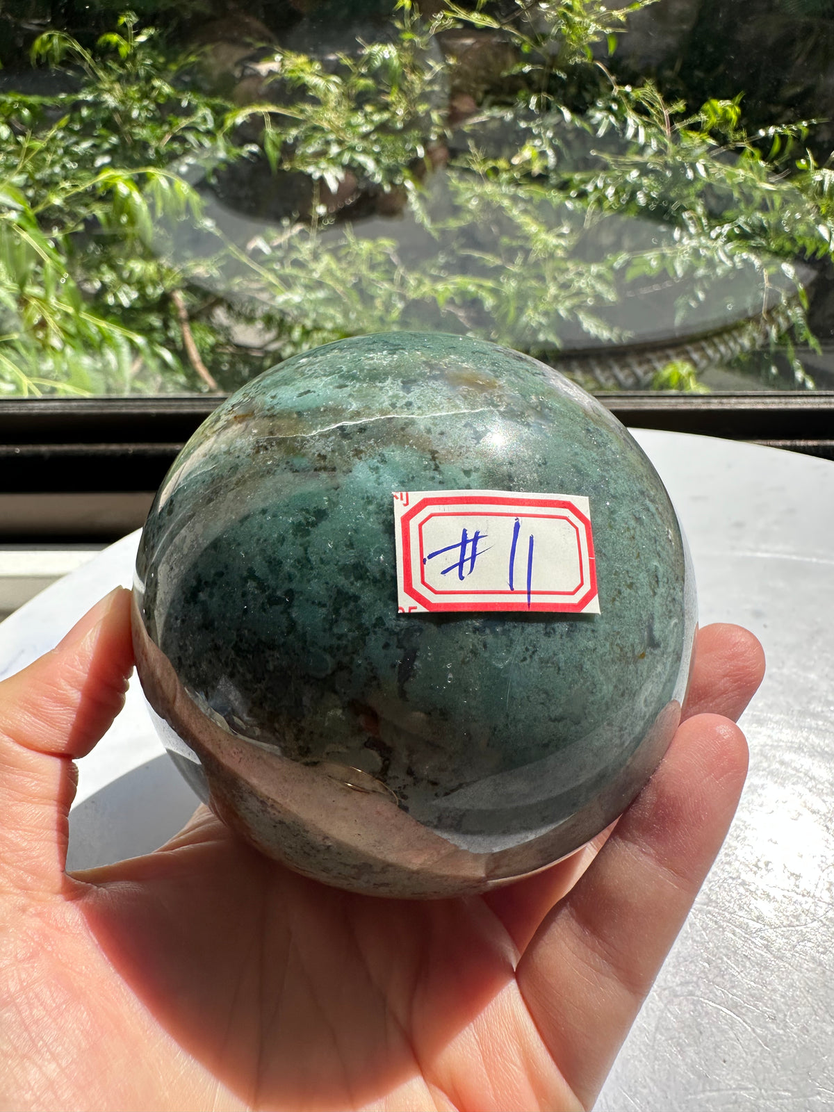 Moss Agate Sphere with Scenic Dendrites | 872g 8cm Exact Piece #11
