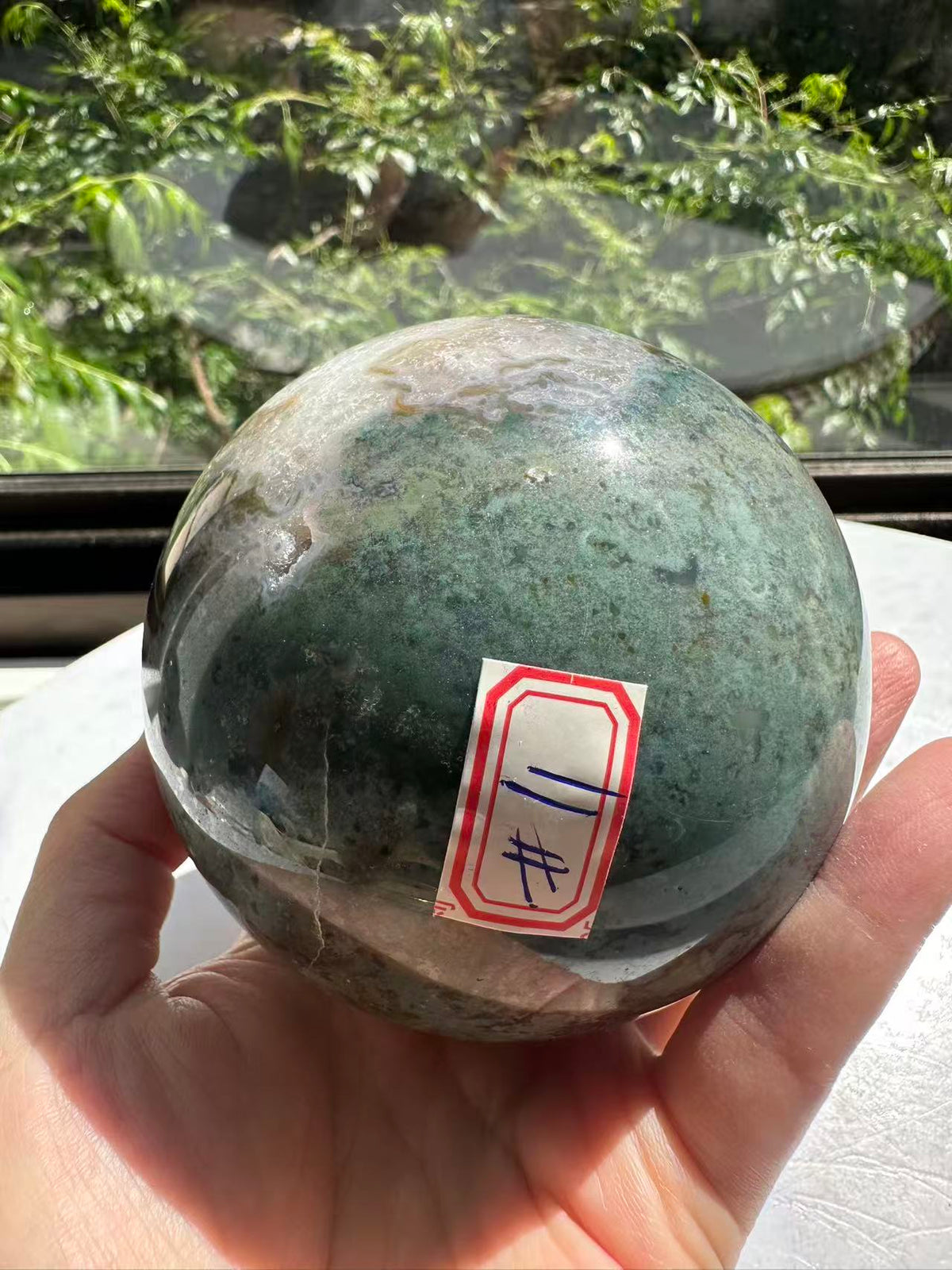 Moss Agate Sphere with Scenic Dendrites | 872g 8cm Exact Piece #11