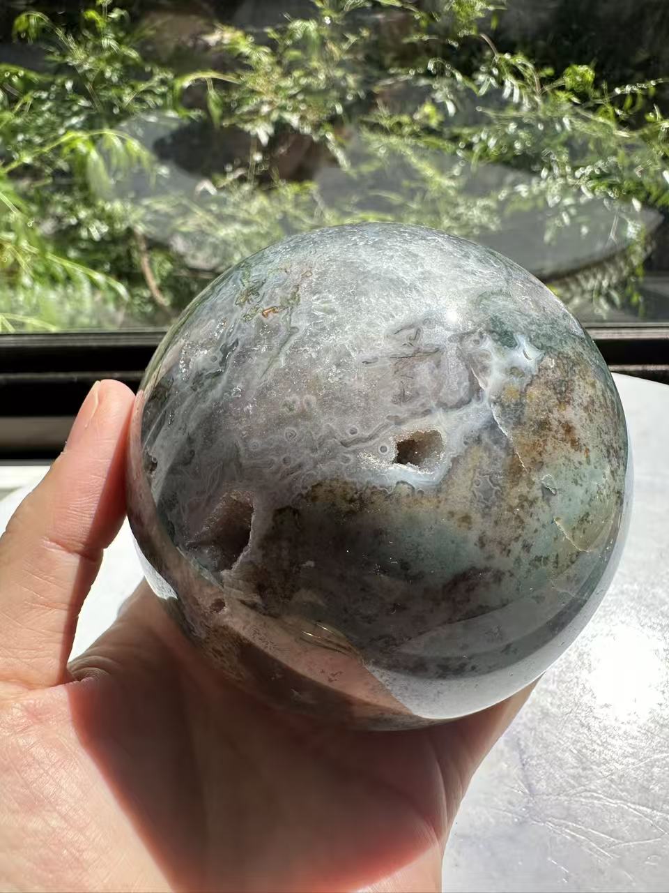 Moss Agate Sphere with Scenic Dendrites | 872g 8cm Exact Piece #11