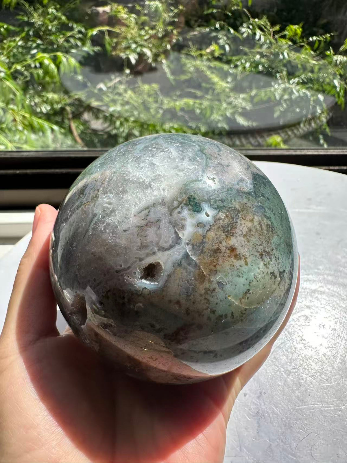 Moss Agate Sphere with Scenic Dendrites | 872g 8cm Exact Piece #11