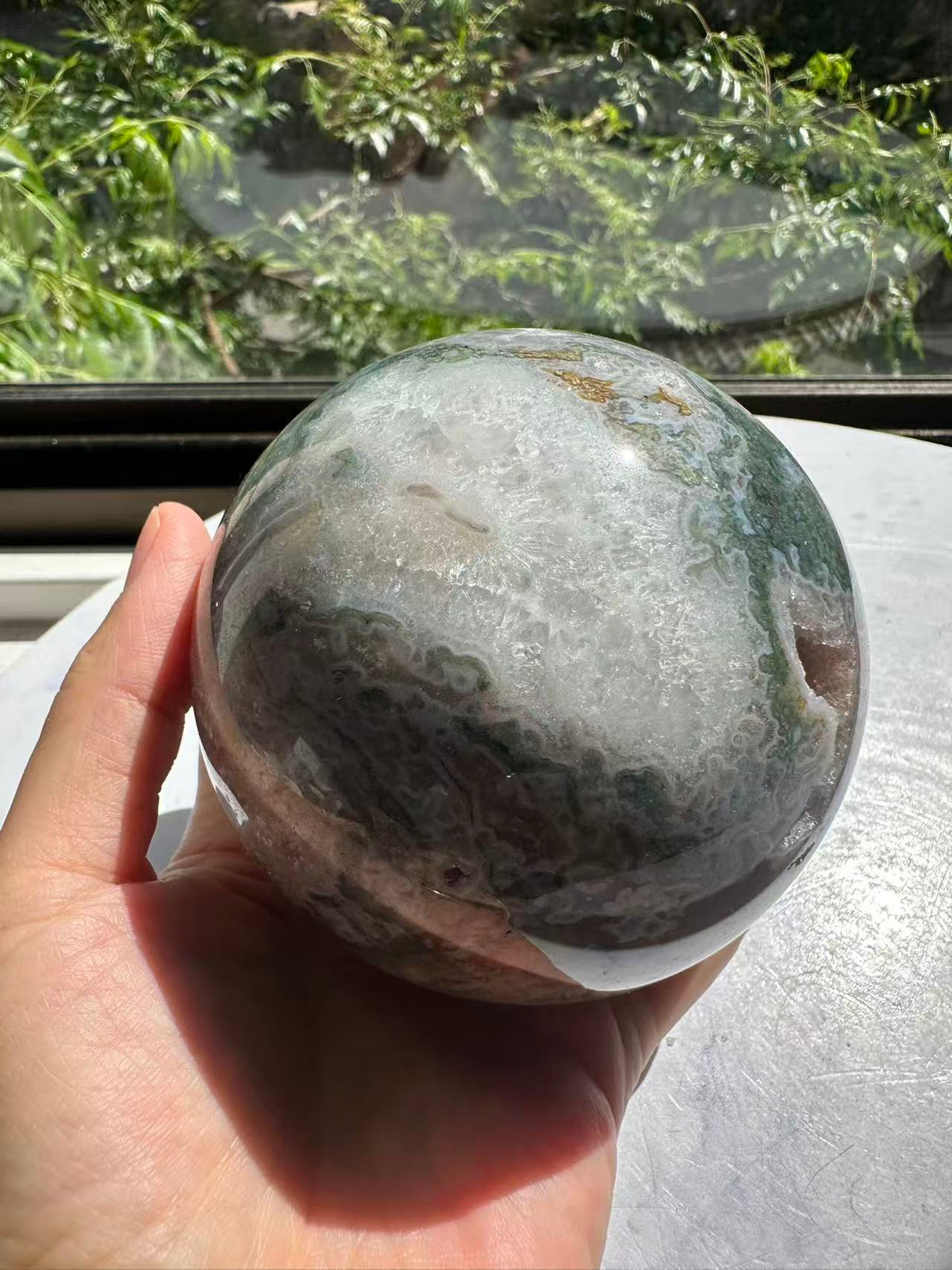 Moss Agate Sphere with Scenic Dendrites | 872g 8cm Exact Piece #11