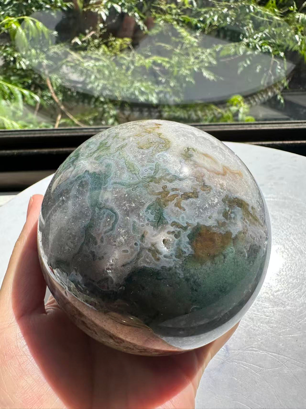 Moss Agate Sphere with Scenic Dendrites | 872g 8cm Exact Piece #11