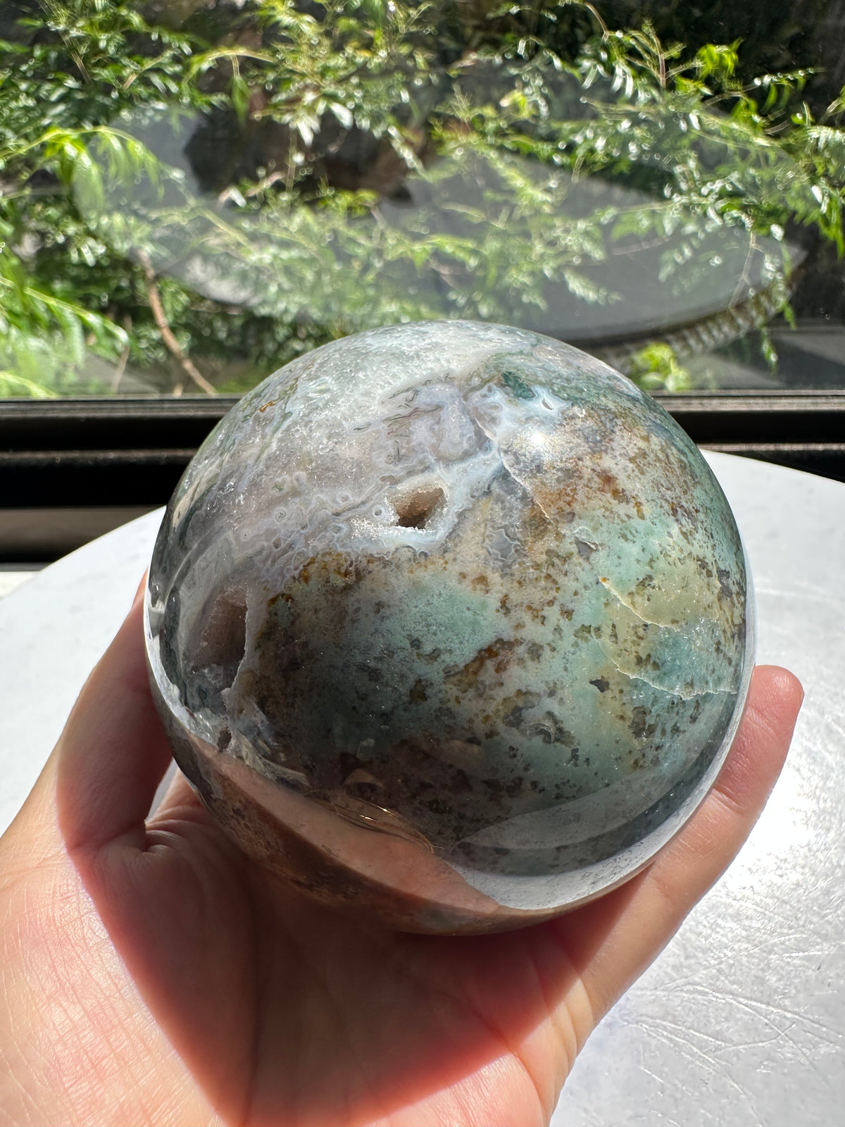 Moss Agate Sphere with Scenic Dendrites | 872g 8cm Exact Piece #11
