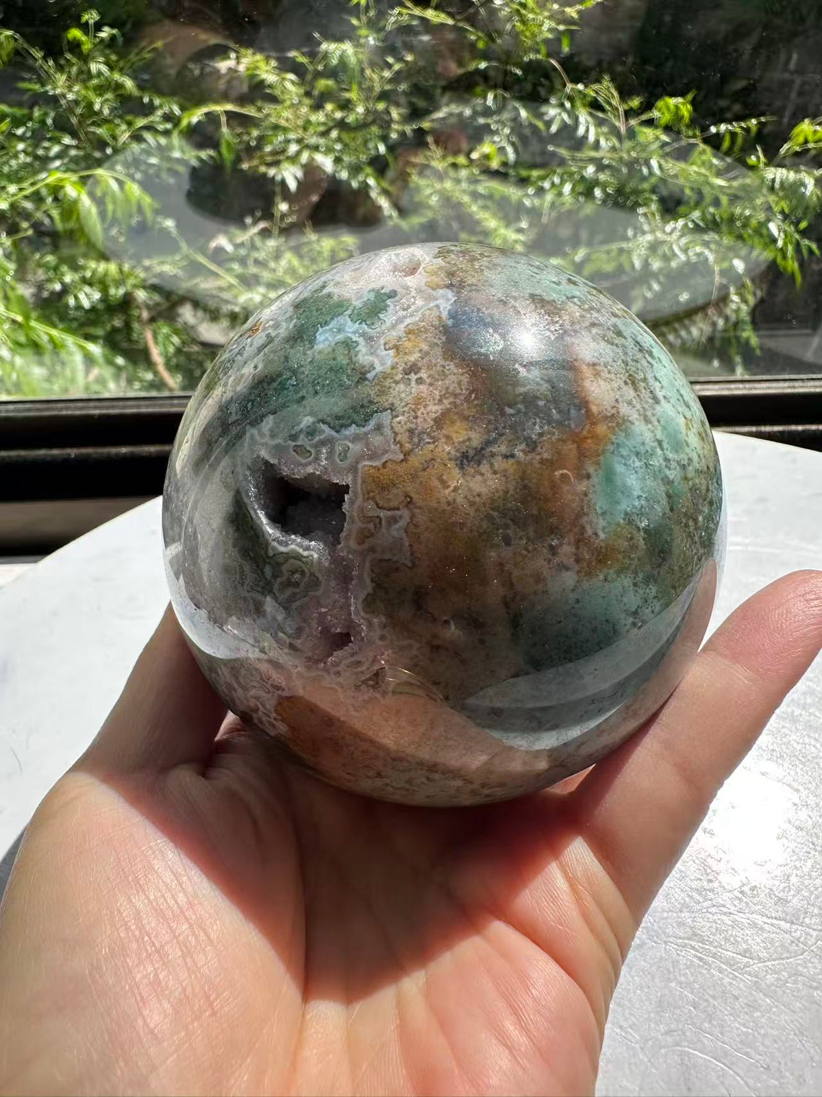 Moss Agate Sphere with Scenic Dendrites | 872g 8cm Exact Piece #11