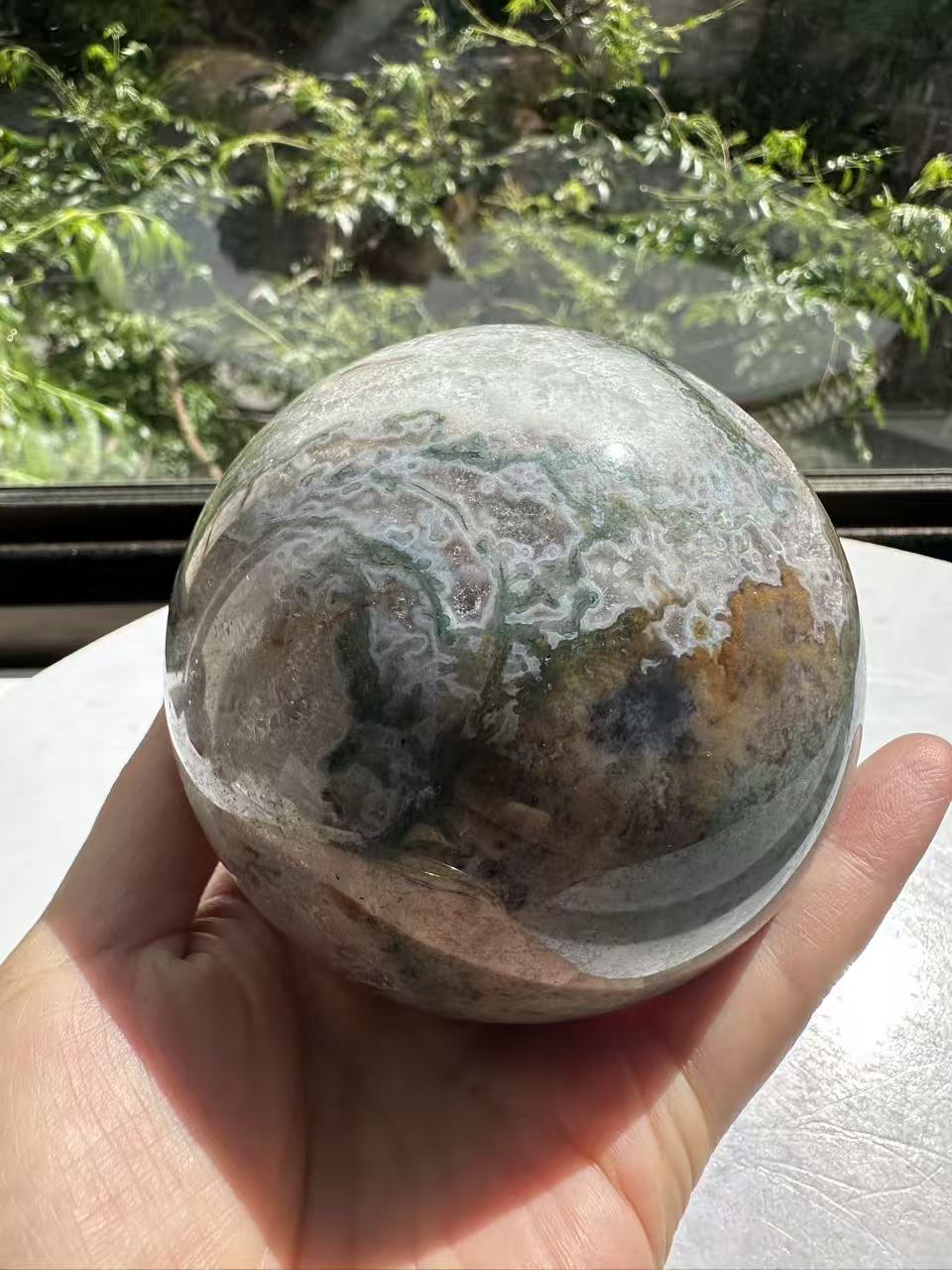 Moss Agate Sphere with Scenic Dendrites | 872g 8cm Exact Piece #11