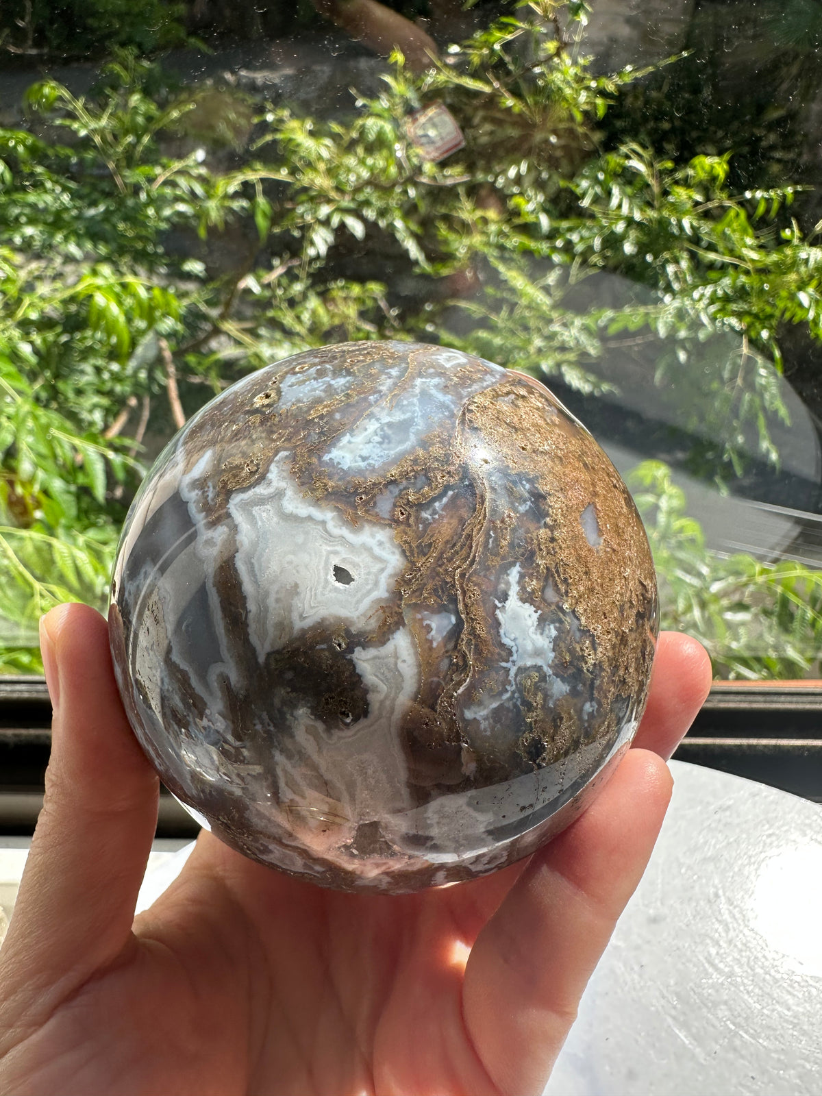 Moss Agate Sphere with Scenic Dendrites | 741g 7.7cm Exact Piece #1