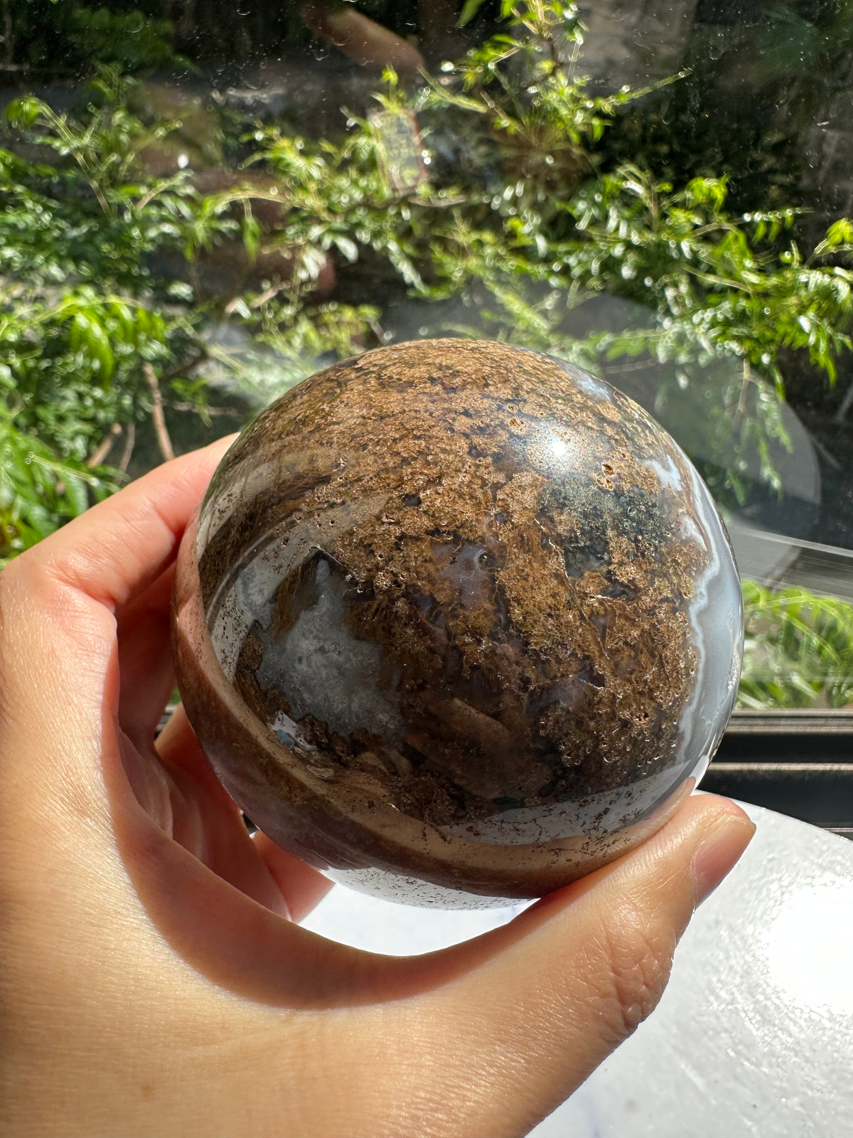 Moss Agate Sphere with Scenic Dendrites | 741g 7.7cm Exact Piece #1
